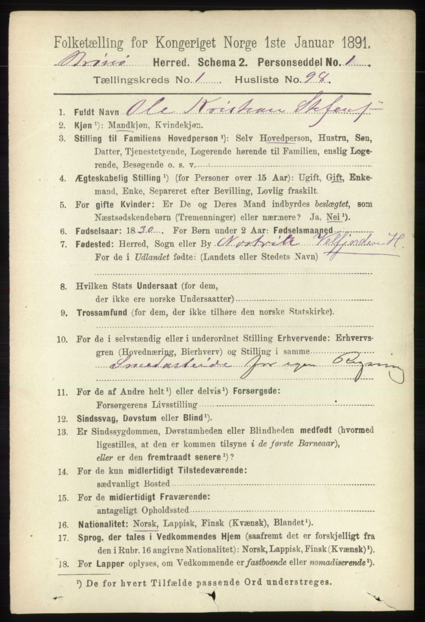 RA, 1891 census for 1814 Brønnøy, 1891, p. 745