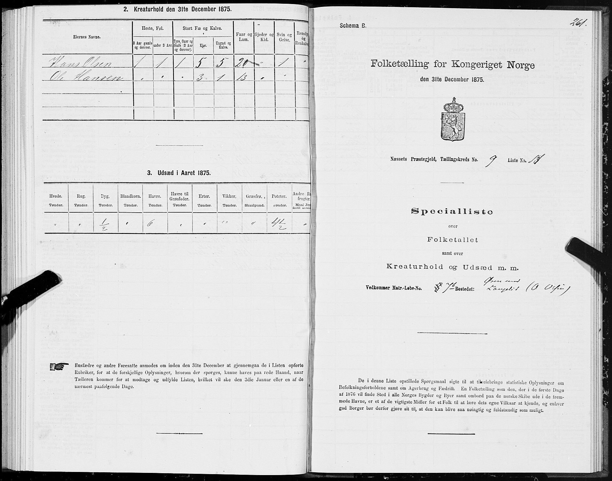 SAT, 1875 census for 1543P Nesset, 1875, p. 4261