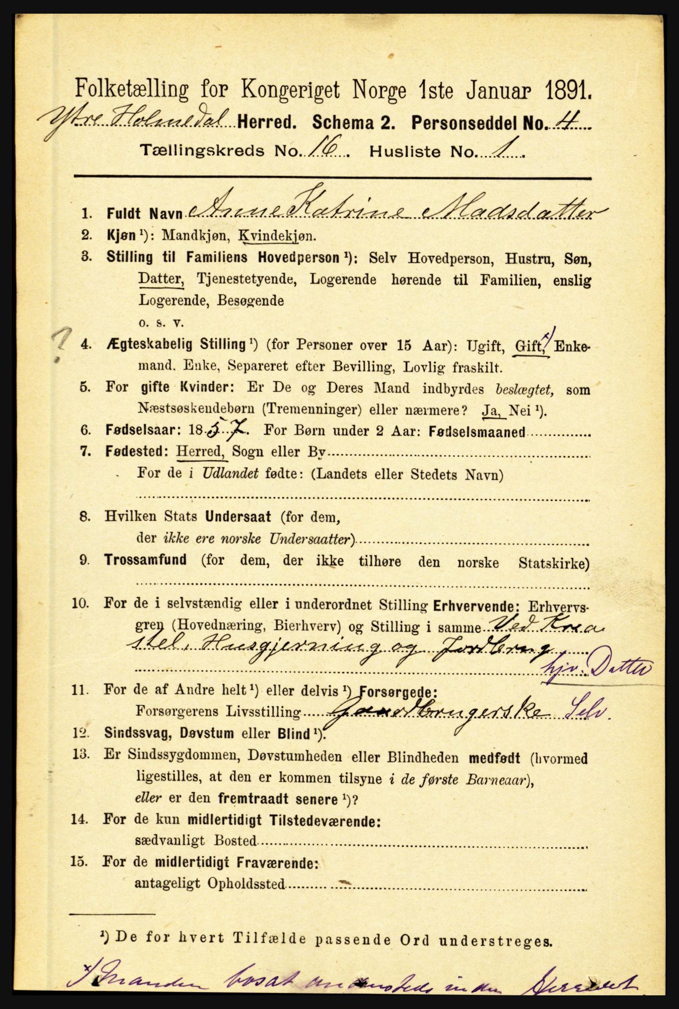 RA, 1891 census for 1429 Ytre Holmedal, 1891, p. 4226