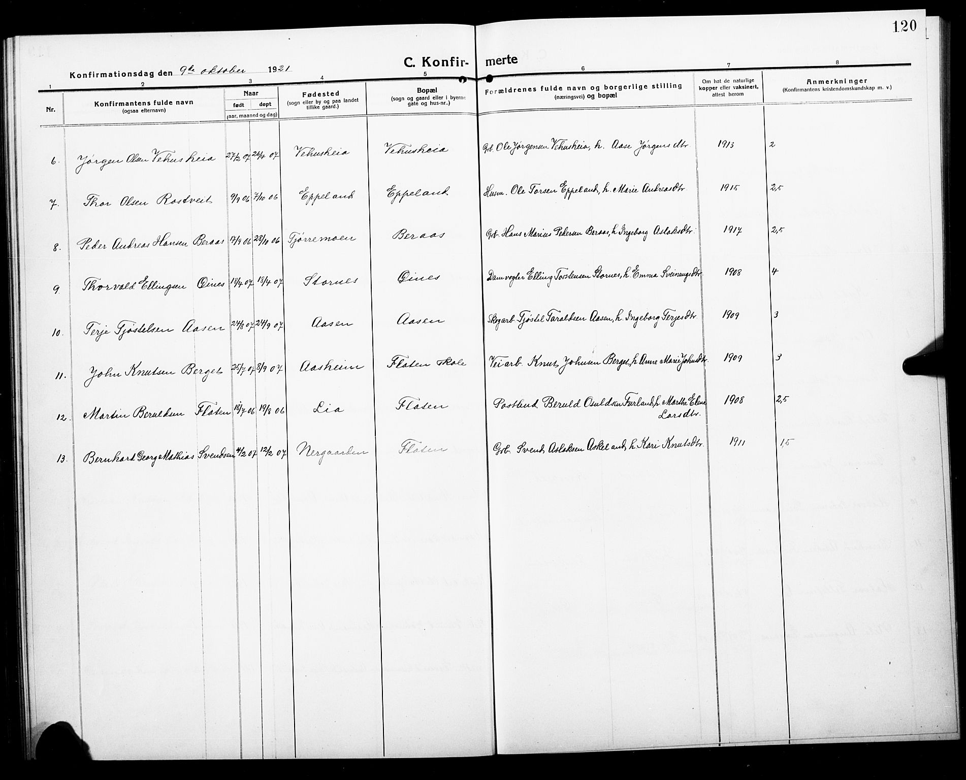 Åmli sokneprestkontor, AV/SAK-1111-0050/F/Fb/Fbc/L0006: Parish register (copy) no. B 6, 1915-1929, p. 120