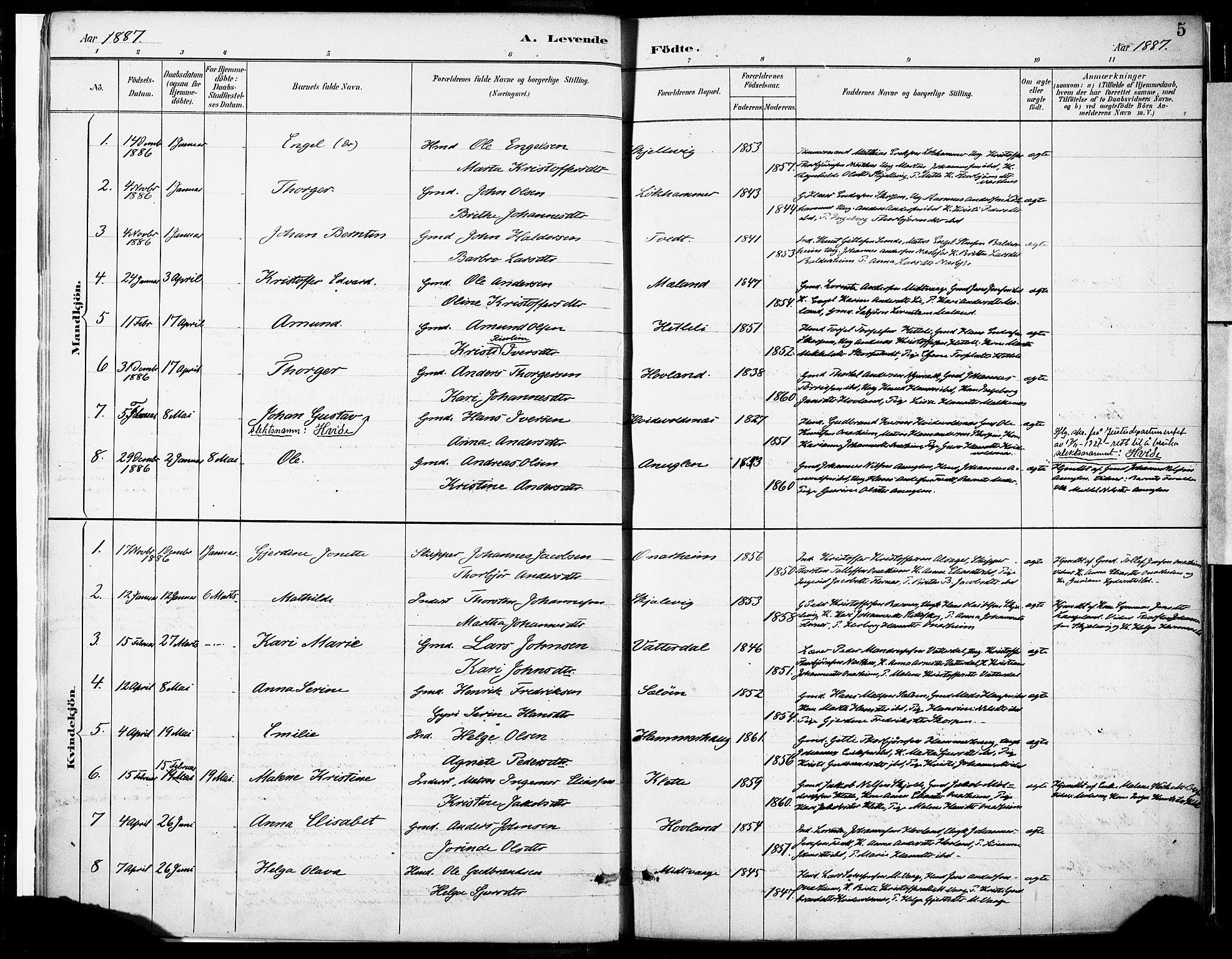 Tysnes sokneprestembete, SAB/A-78601/H/Haa: Parish register (official) no. C 1, 1887-1912, p. 5