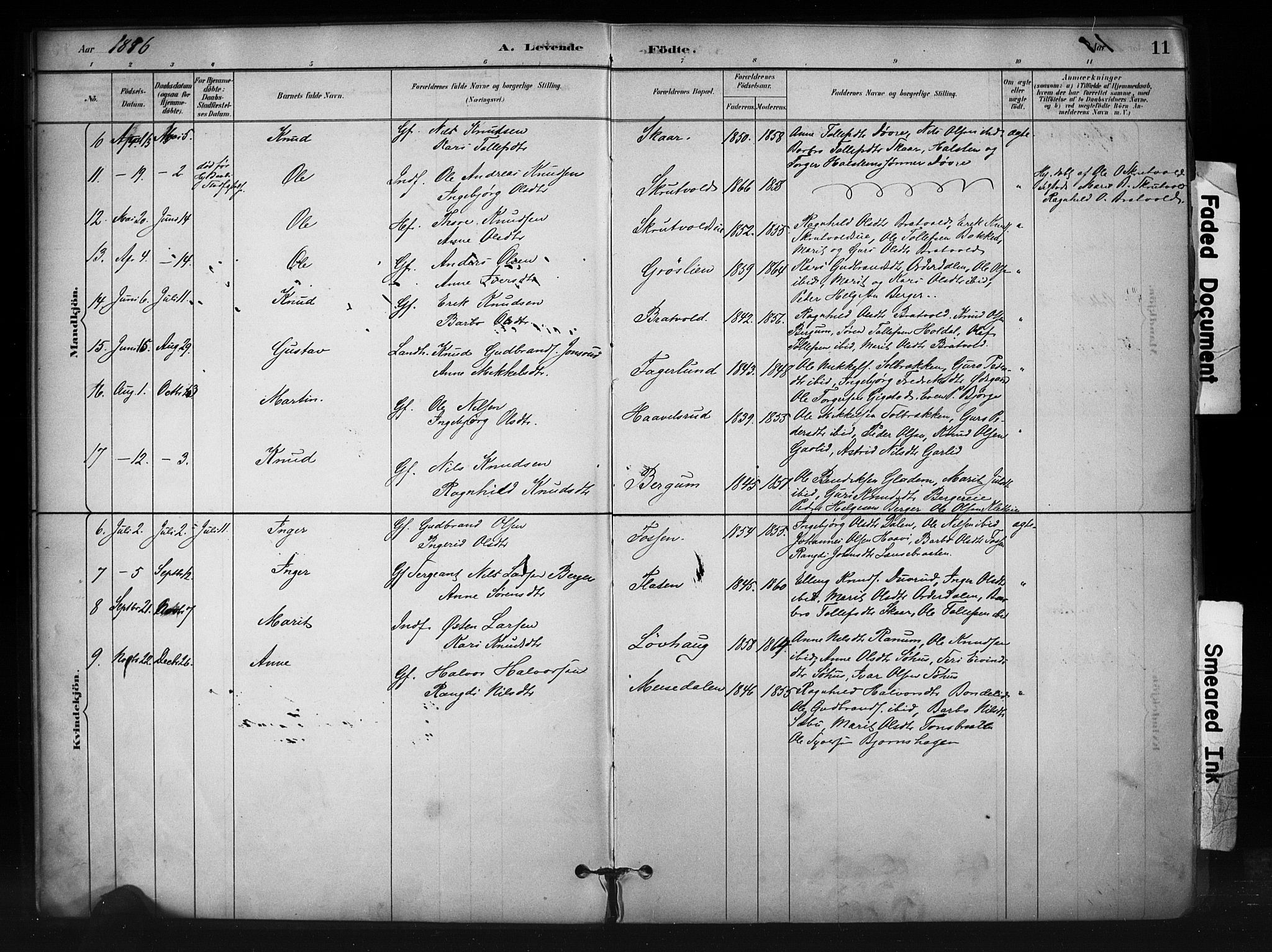 Nord-Aurdal prestekontor, SAH/PREST-132/H/Ha/Haa/L0012: Parish register (official) no. 12, 1883-1895, p. 11
