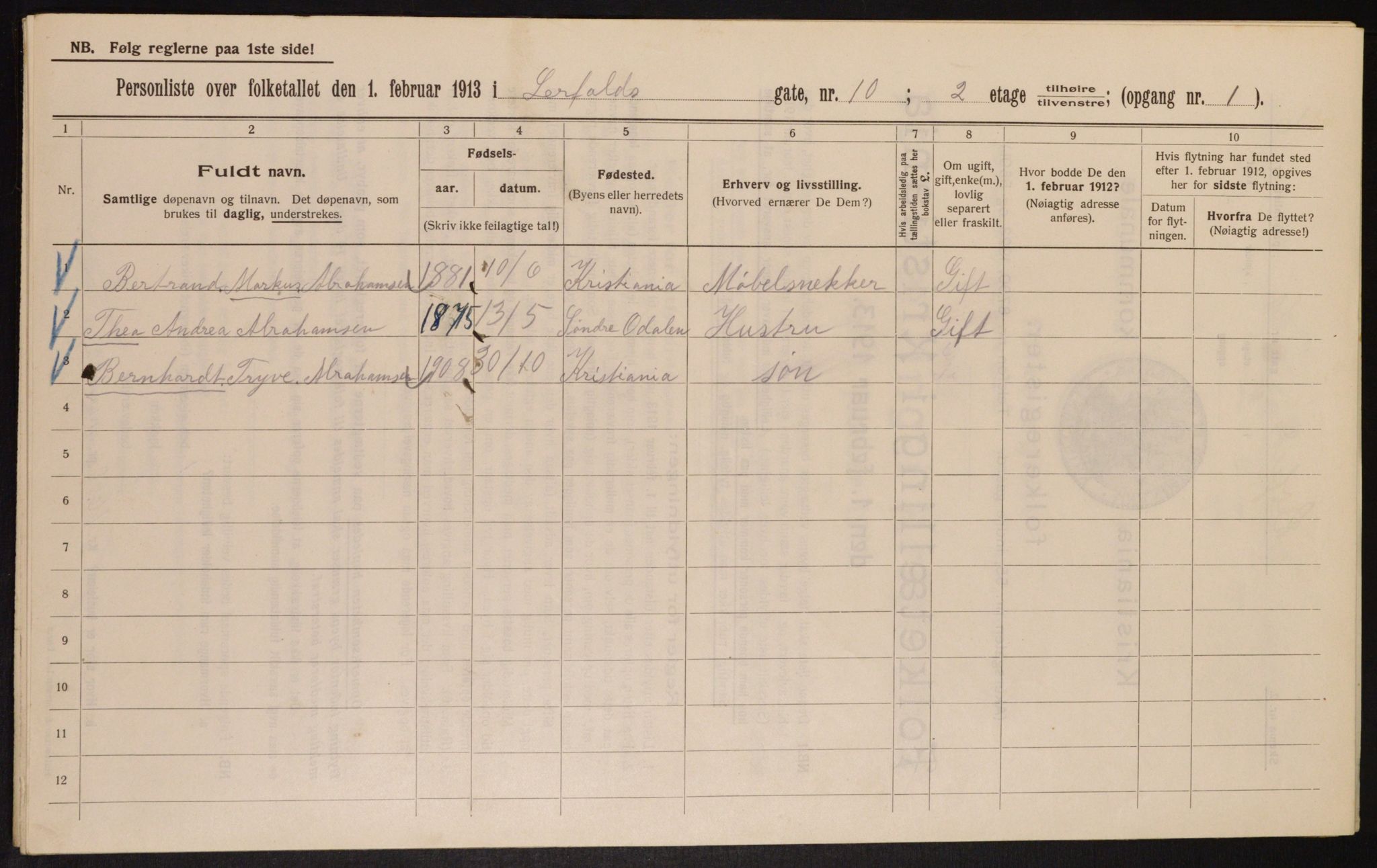 OBA, Municipal Census 1913 for Kristiania, 1913, p. 57014