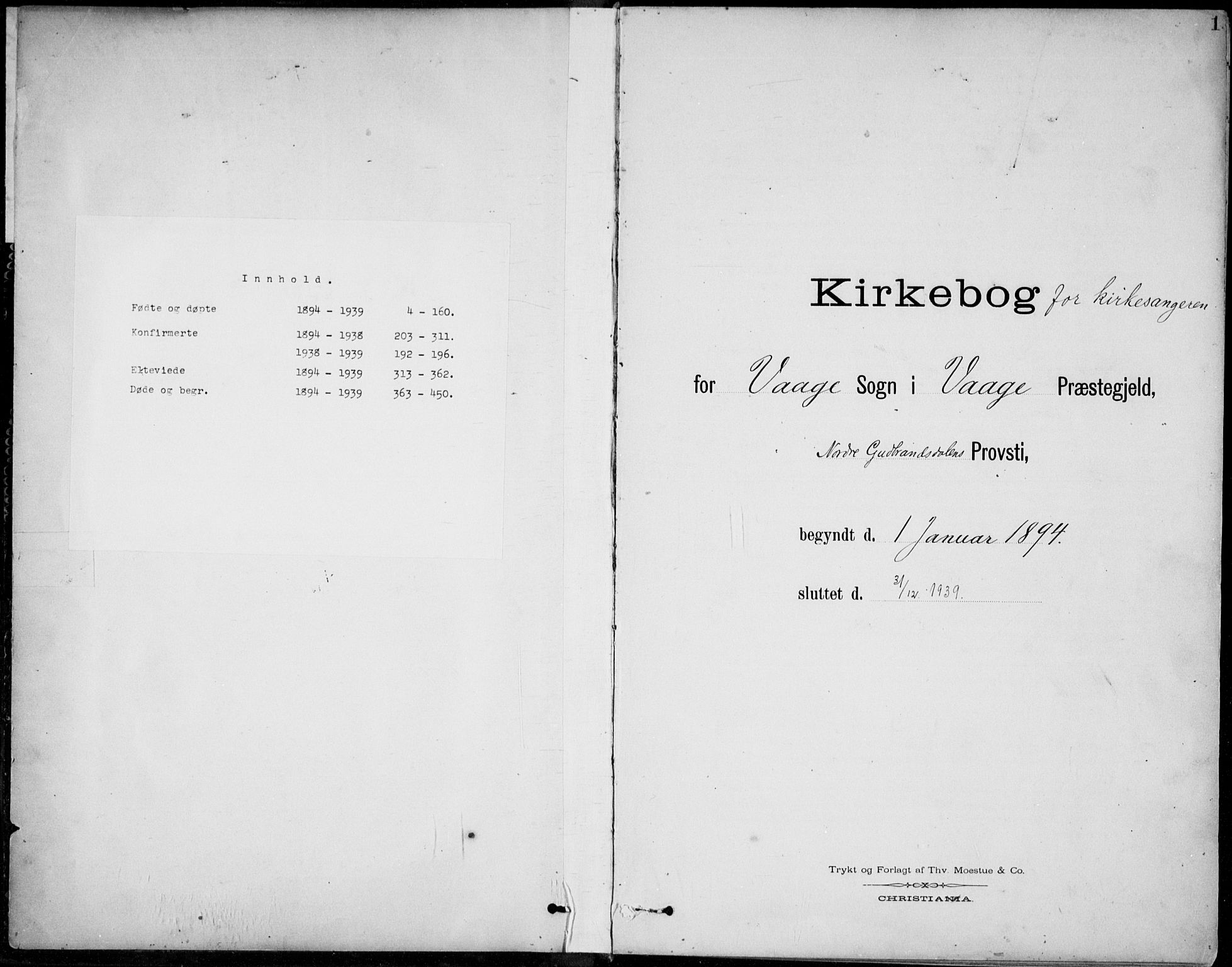 Vågå prestekontor, SAH/PREST-076/H/Ha/Hab/L0002: Parish register (copy) no. 2, 1894-1939, p. 1
