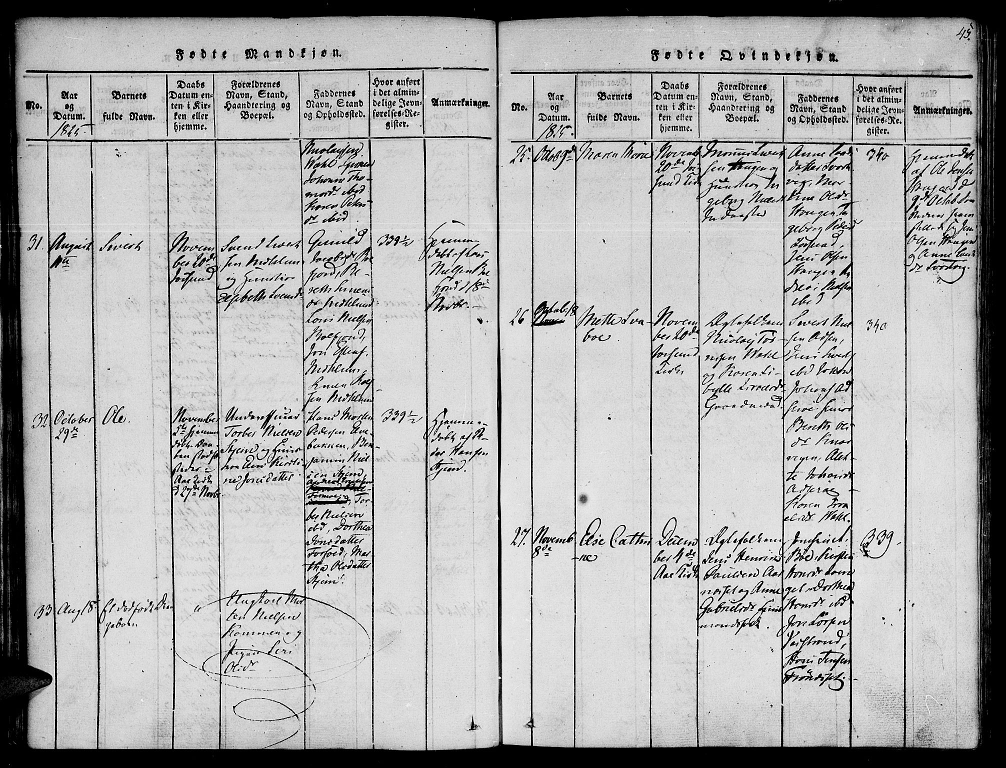Ministerialprotokoller, klokkerbøker og fødselsregistre - Sør-Trøndelag, SAT/A-1456/655/L0675: Parish register (official) no. 655A04, 1818-1830, p. 45