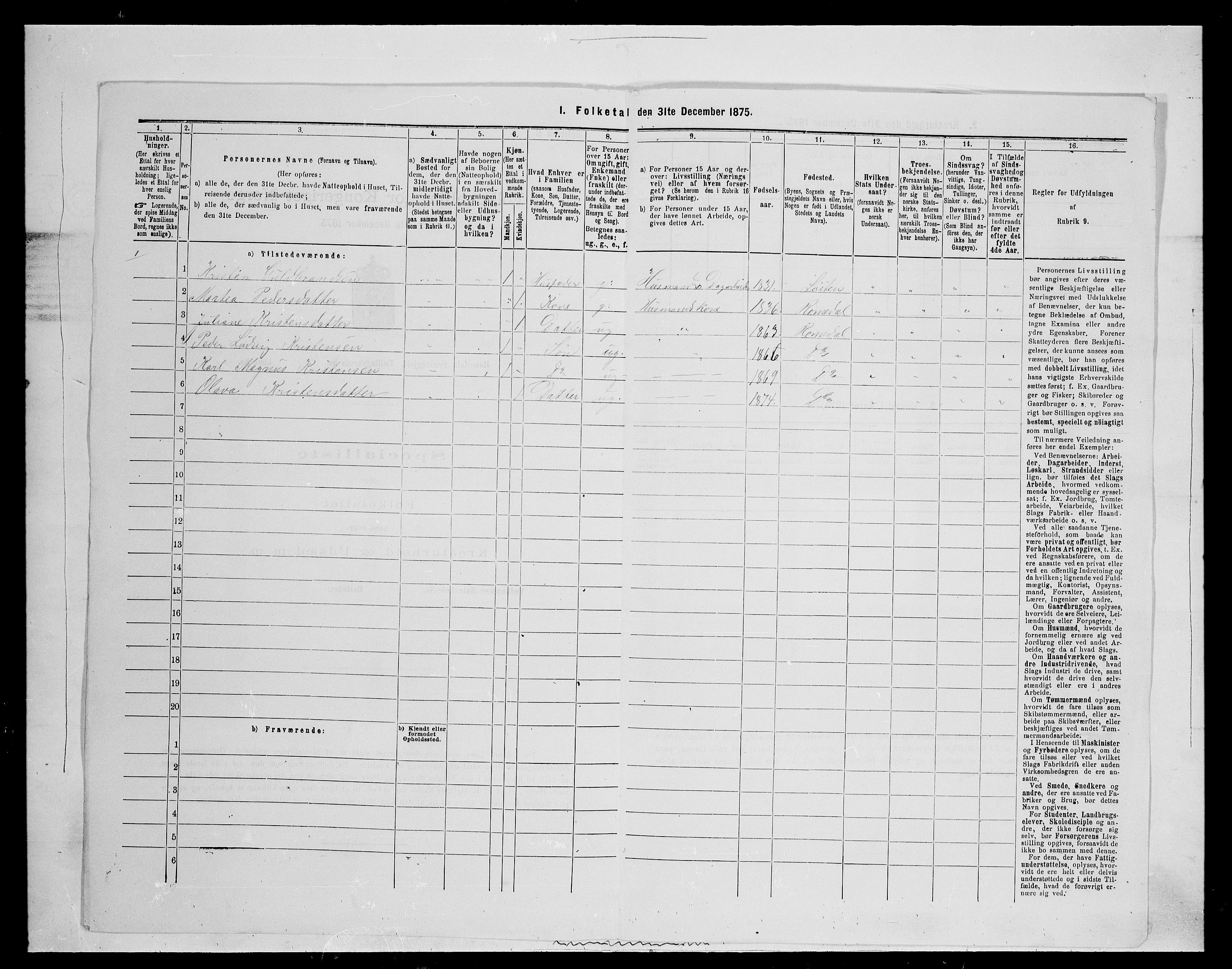 SAH, 1875 census for 0416P Romedal, 1875, p. 713