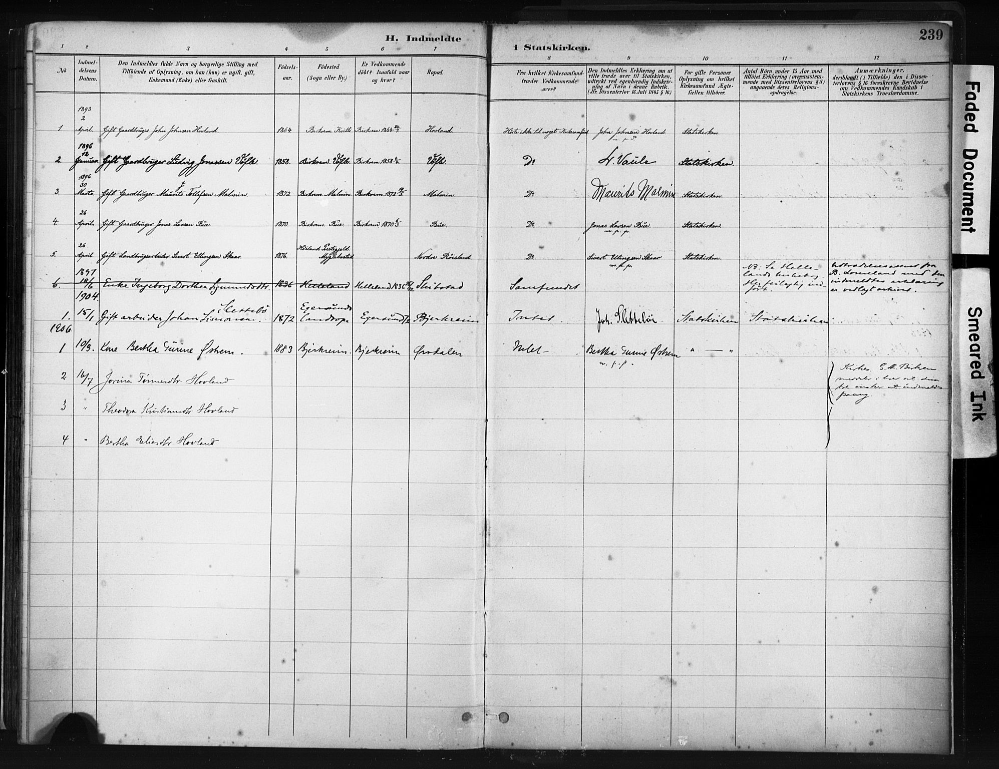 Helleland sokneprestkontor, SAST/A-101810: Parish register (official) no. A 9, 1887-1908, p. 239
