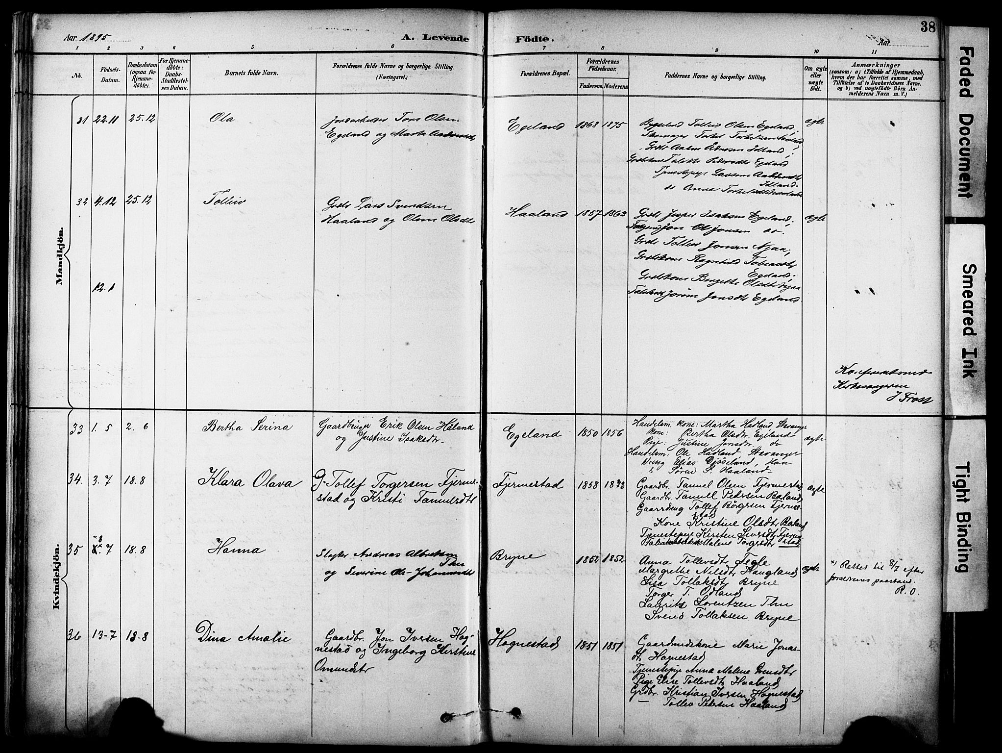 Lye sokneprestkontor, SAST/A-101794/001/30BA/L0011: Parish register (official) no. A 9, 1893-1903, p. 38