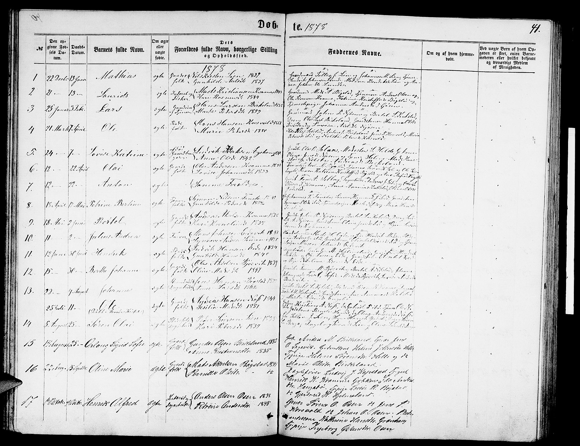 Gaular sokneprestembete, SAB/A-80001/H/Hab: Parish register (copy) no. B 2, 1863-1881, p. 41