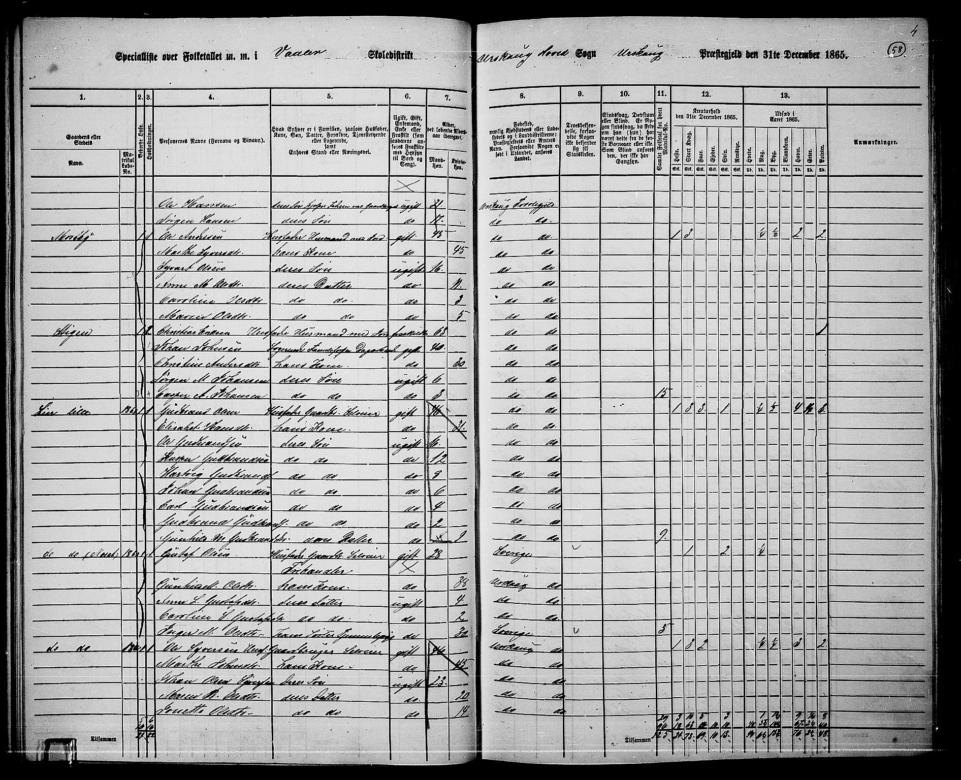 RA, 1865 census for Aurskog, 1865, p. 53