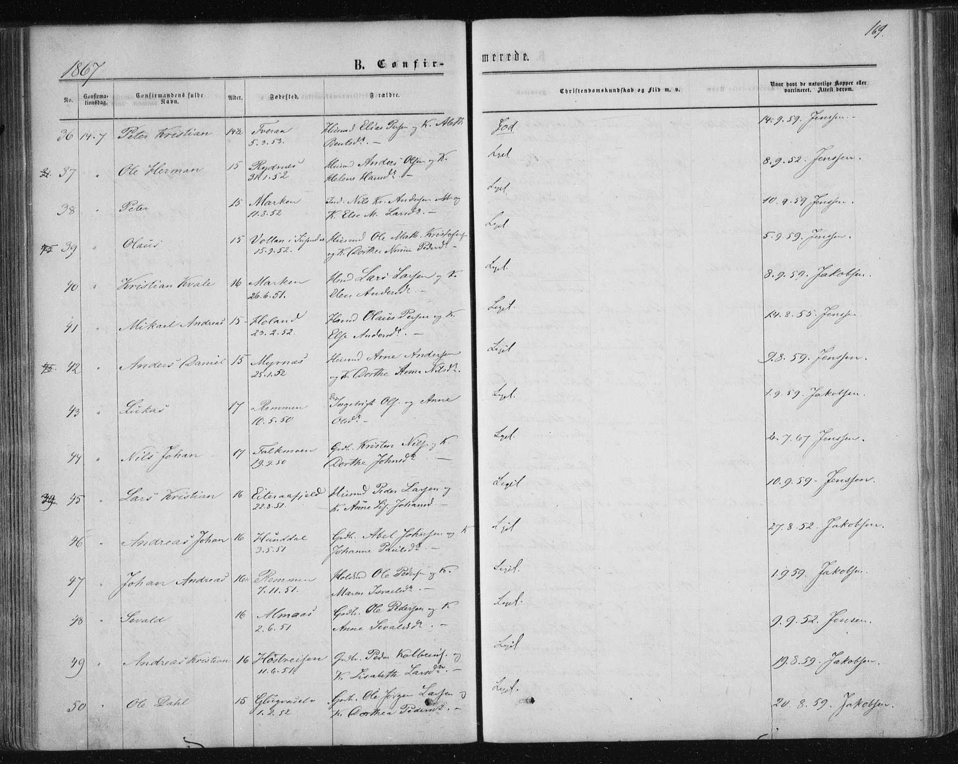 Ministerialprotokoller, klokkerbøker og fødselsregistre - Nordland, SAT/A-1459/820/L0294: Parish register (official) no. 820A15, 1866-1879, p. 169