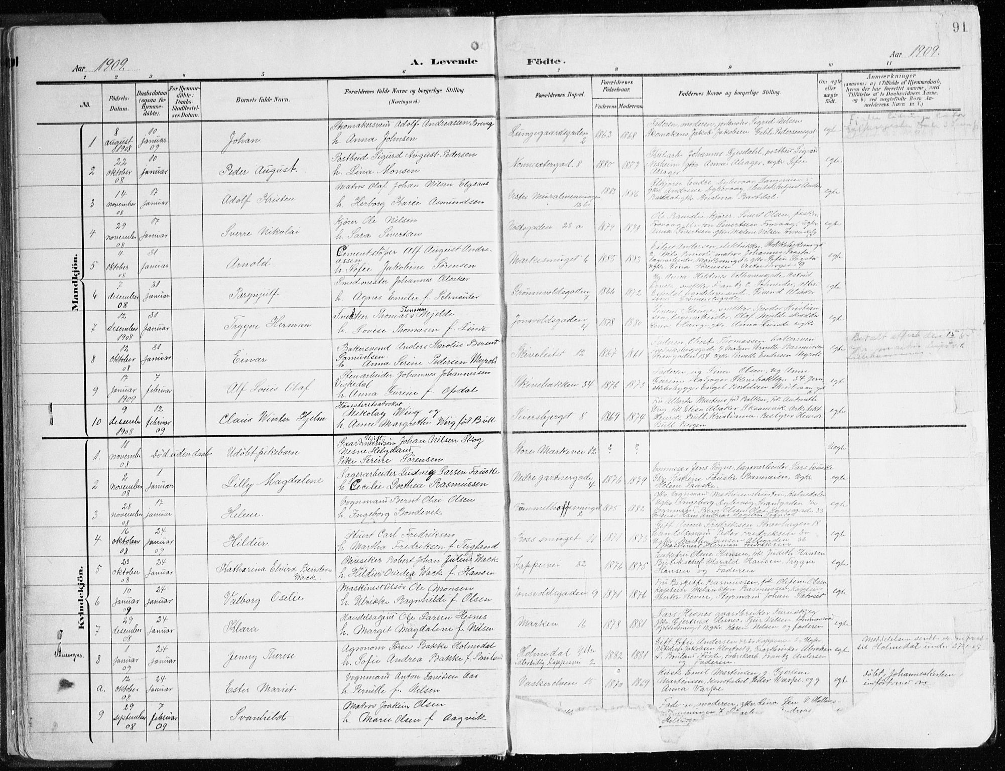 Domkirken sokneprestembete, SAB/A-74801/H/Haa/L0025: Parish register (official) no. B 8, 1903-1925, p. 91