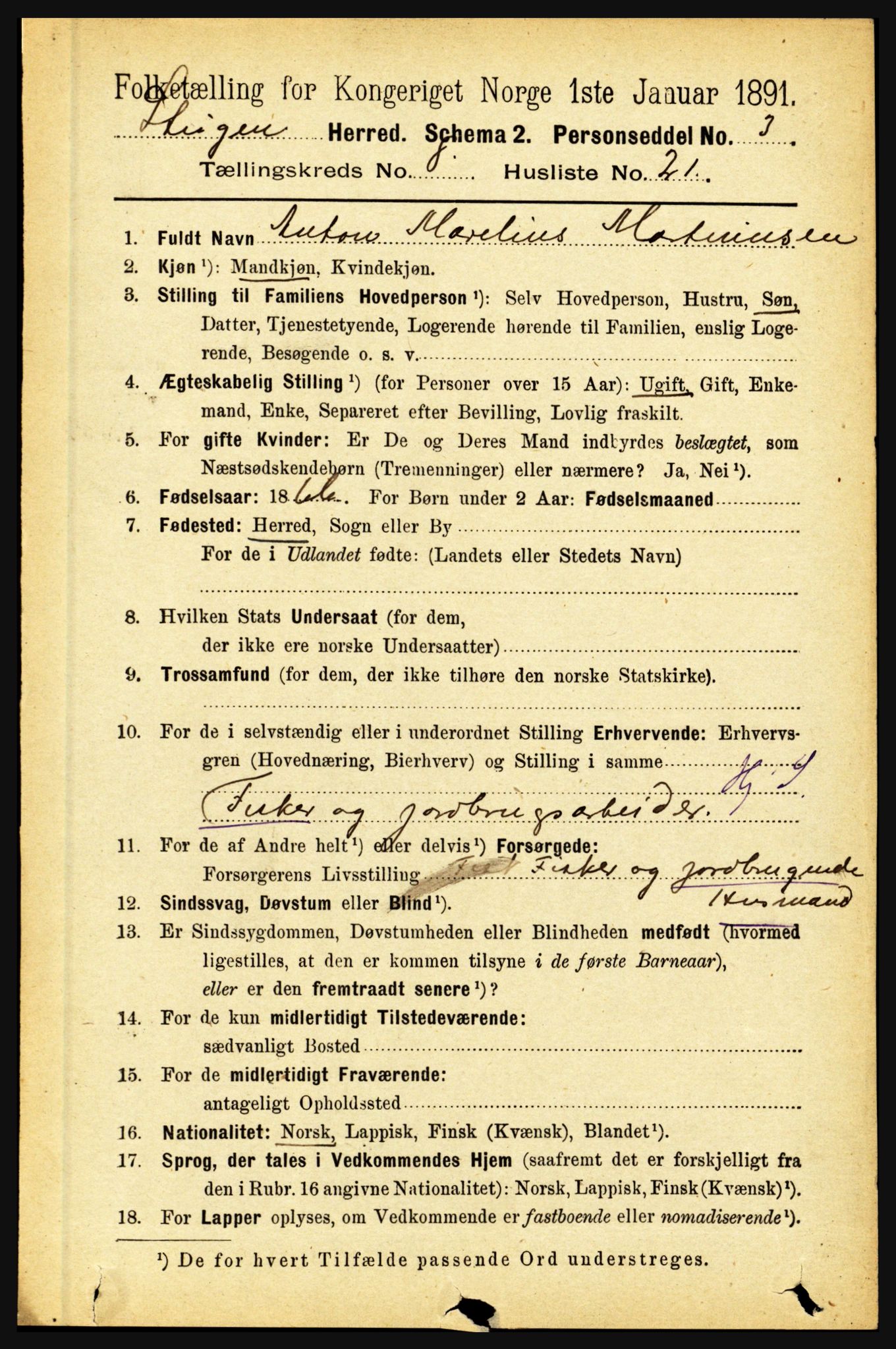 RA, 1891 census for 1848 Steigen, 1891, p. 2731