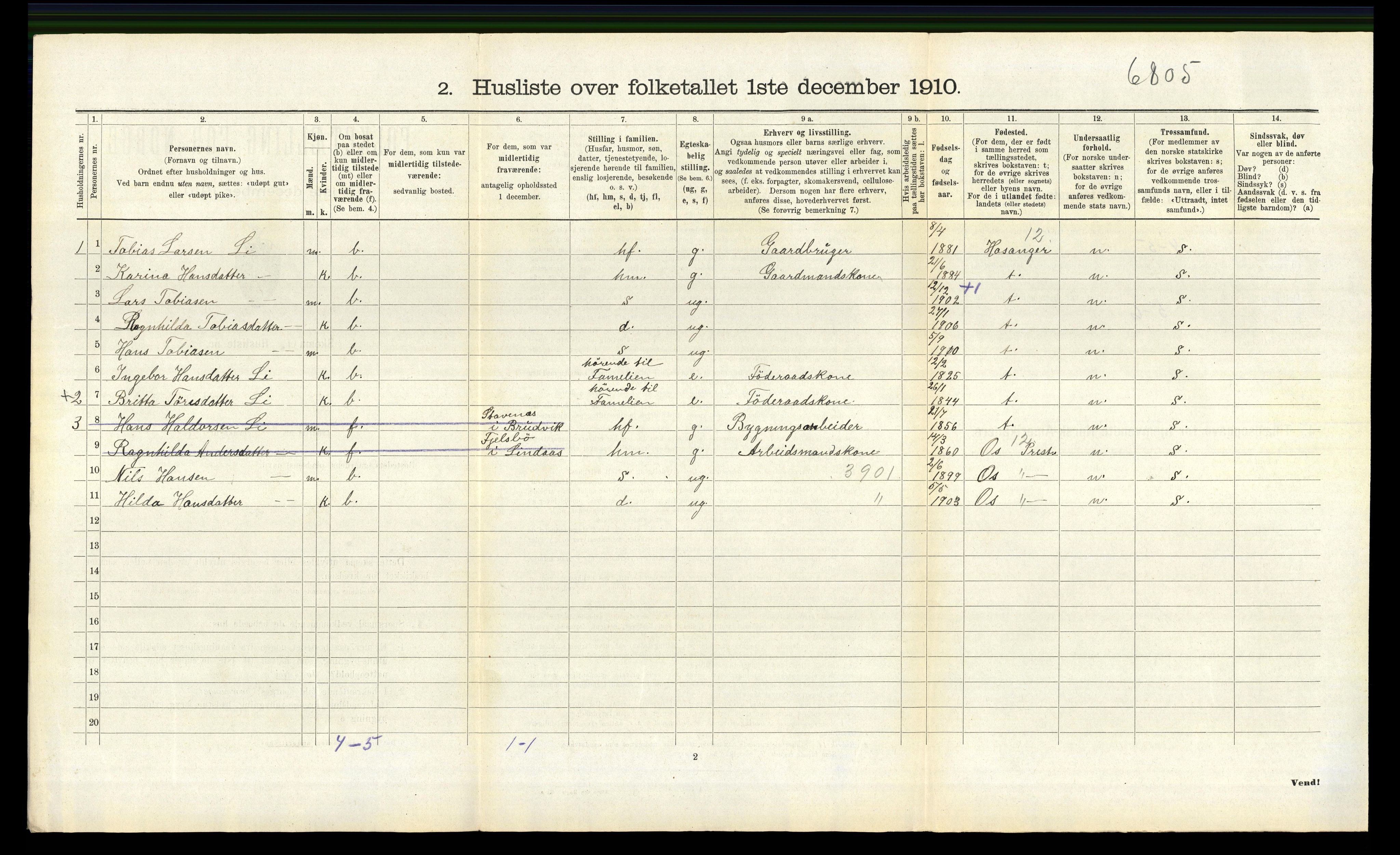 RA, 1910 census for Lindås, 1910, p. 1167