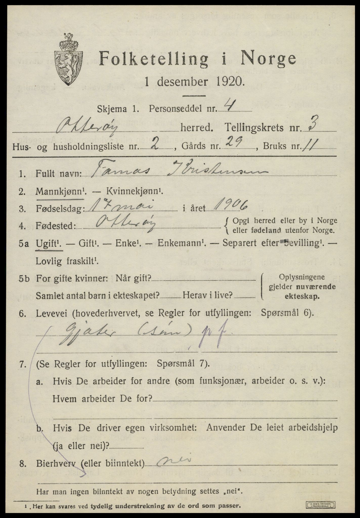 SAT, 1920 census for Otterøy, 1920, p. 1423