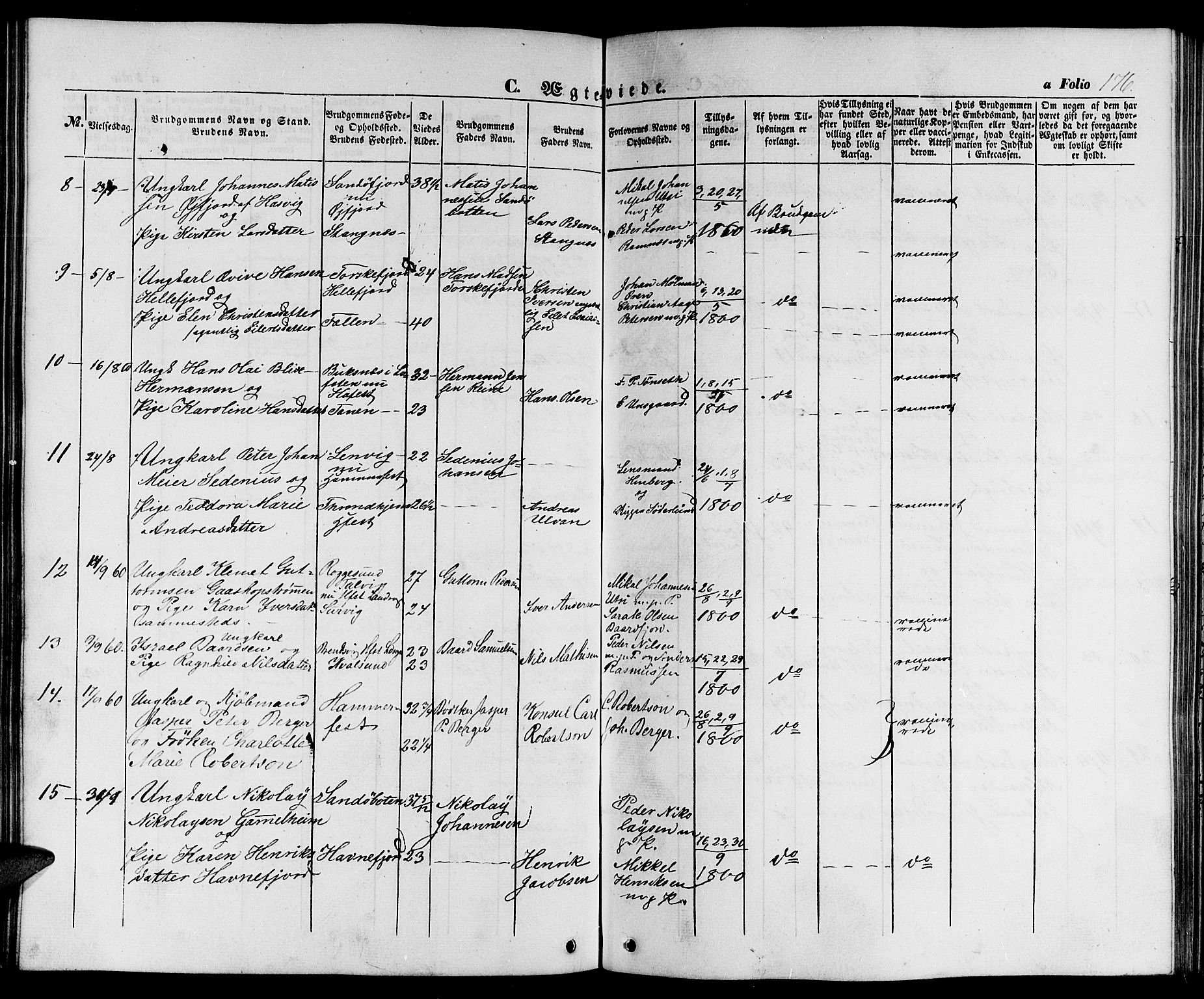 Hammerfest sokneprestkontor, SATØ/S-1347/H/Hb/L0002.klokk: Parish register (copy) no. 2, 1851-1861, p. 176