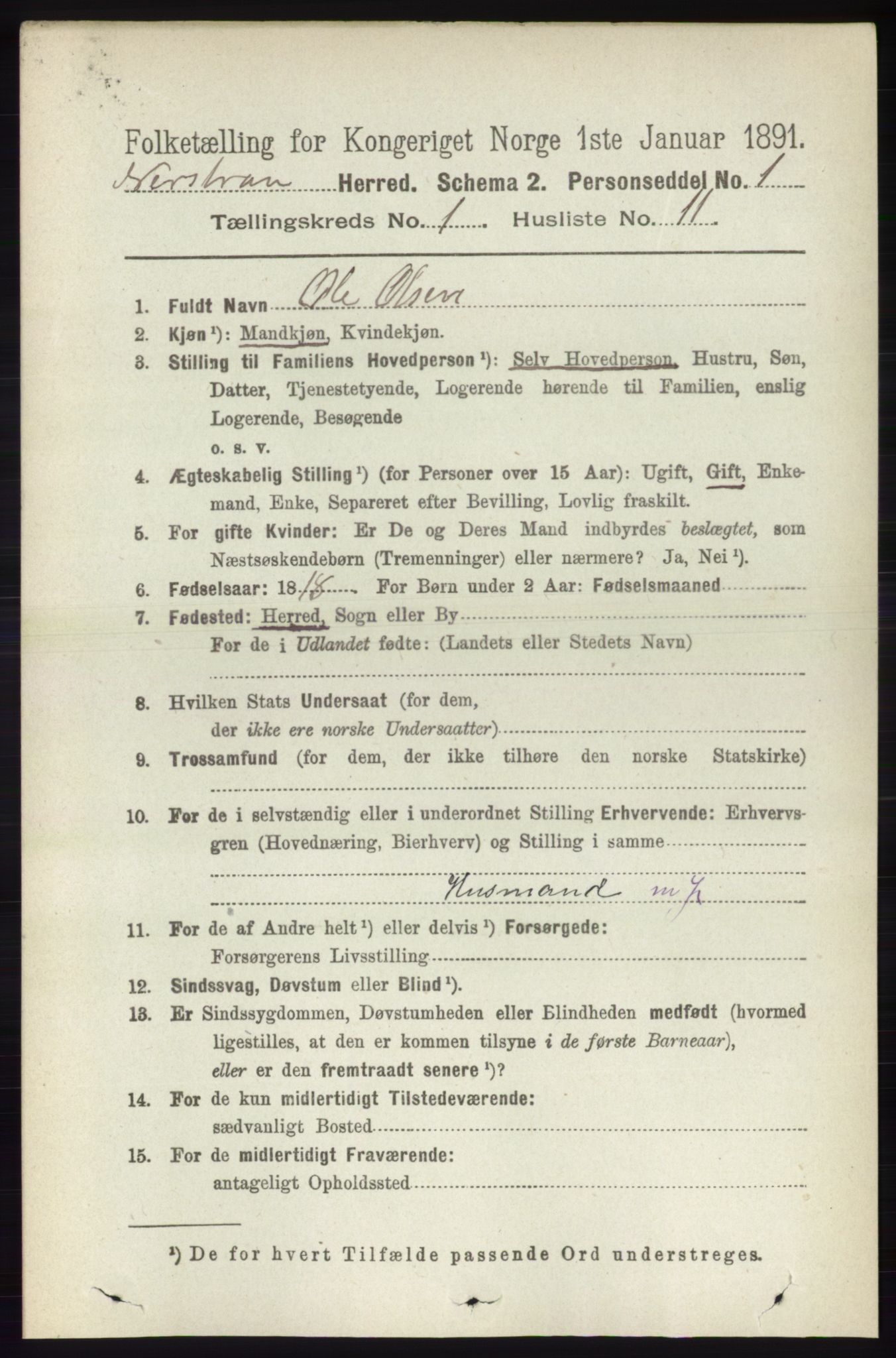 RA, 1891 census for 1139 Nedstrand, 1891, p. 142