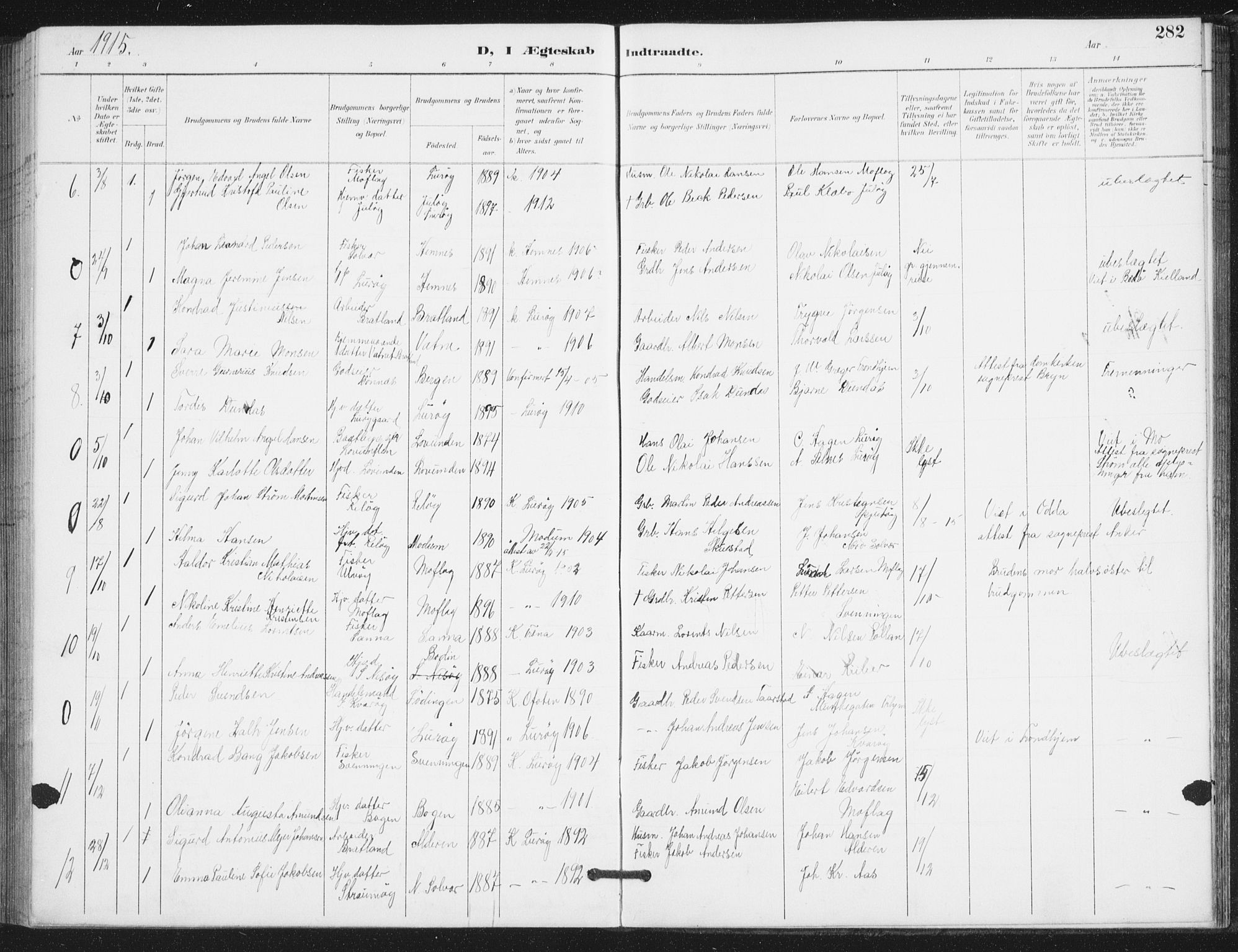 Ministerialprotokoller, klokkerbøker og fødselsregistre - Nordland, AV/SAT-A-1459/839/L0573: Parish register (copy) no. 839C03, 1892-1917, p. 282