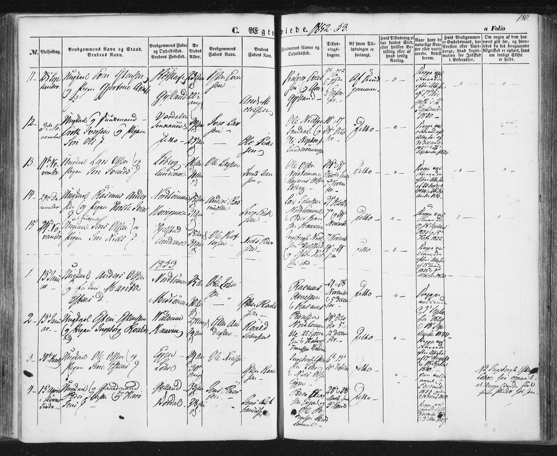 Ministerialprotokoller, klokkerbøker og fødselsregistre - Sør-Trøndelag, AV/SAT-A-1456/692/L1103: Parish register (official) no. 692A03, 1849-1870, p. 180