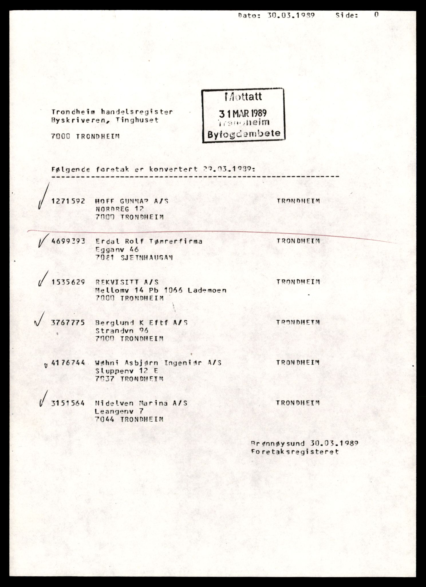 Trondheim byfogd, SAT/A-0003/2/J/Jd/Jdd/L0023: Aksjeselskap, Ho-Hu, 1944-1990, p. 1