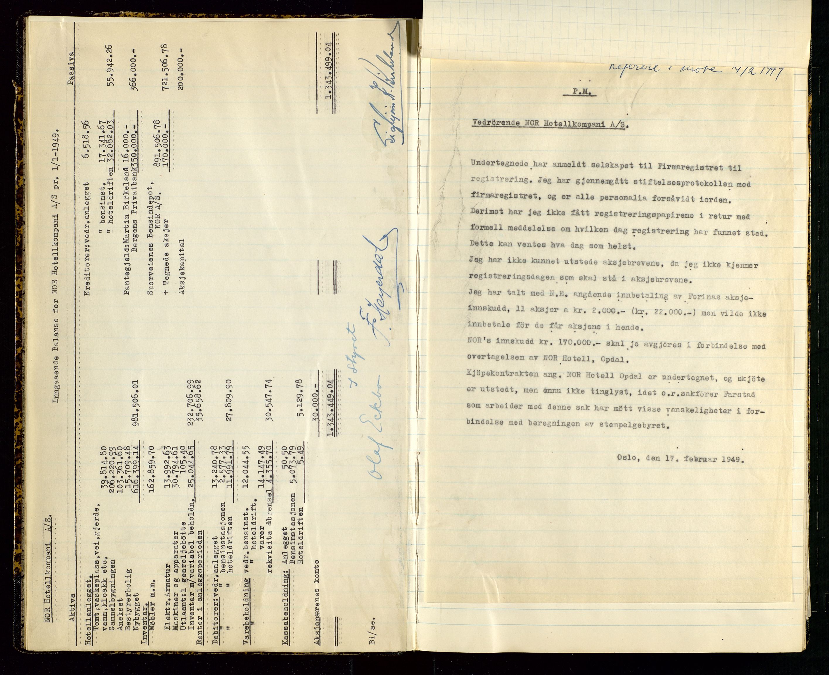 PA 1516 - Nor Hotellkompani A/S, SAST/A-101921/A/L0001: Referatprotokoll, 1948-1855, p. 8