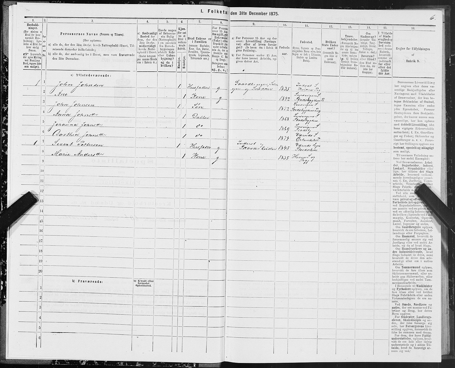 SAT, 1875 census for 1621P Ørland, 1875, p. 2006