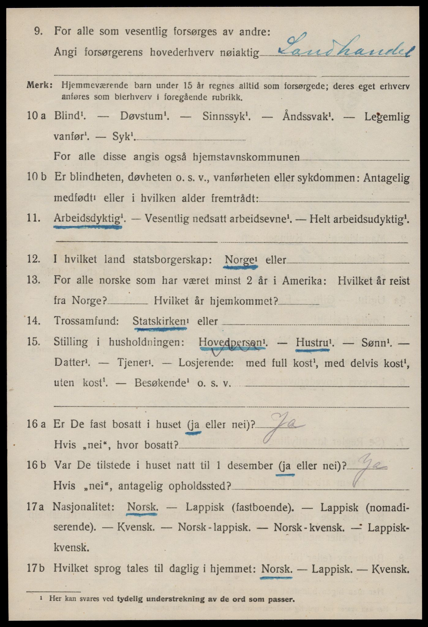 SAT, 1920 census for Ørland, 1920, p. 2466