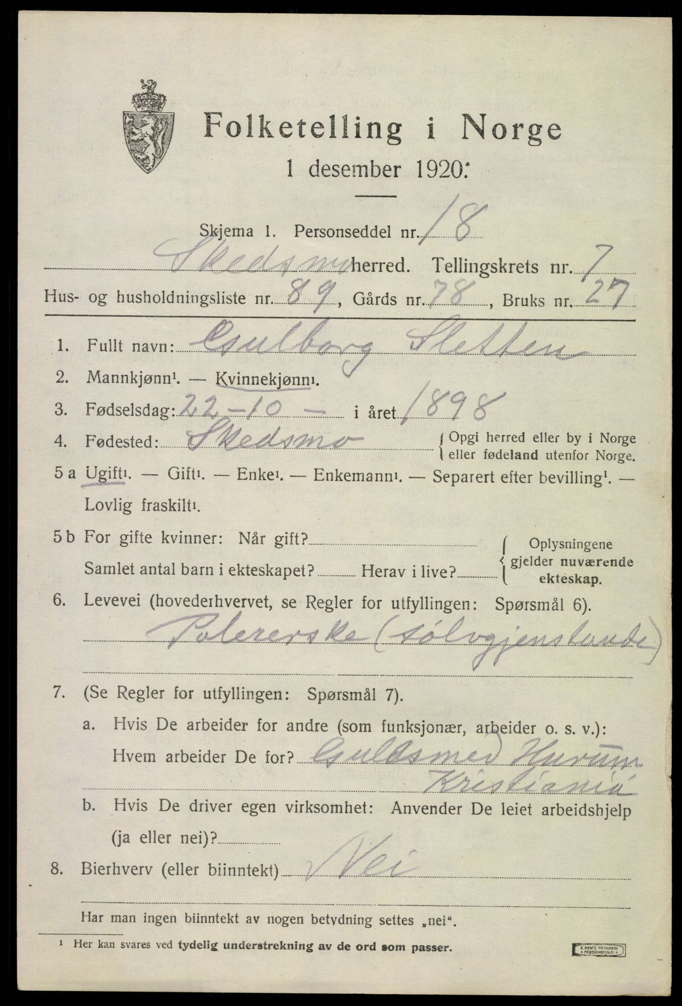 SAO, 1920 census for Skedsmo, 1920, p. 8753