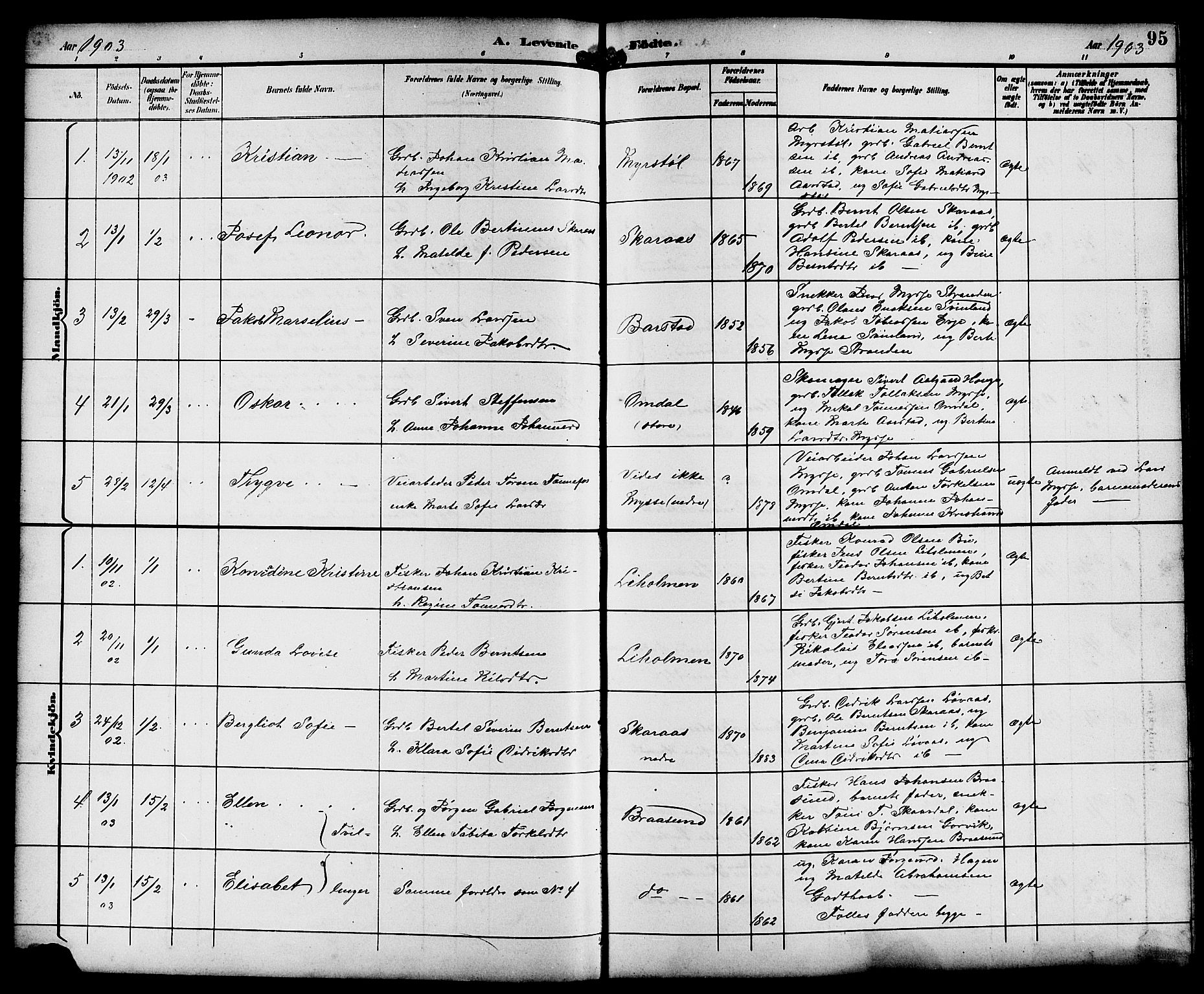 Sokndal sokneprestkontor, SAST/A-101808: Parish register (copy) no. B 6, 1892-1907, p. 95