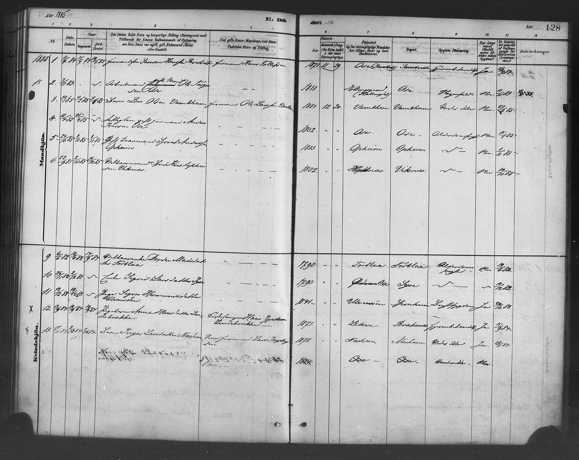 Ulvik sokneprestembete, SAB/A-78801/H/Haa: Parish register (official) no. B 1, 1878-1897, p. 128