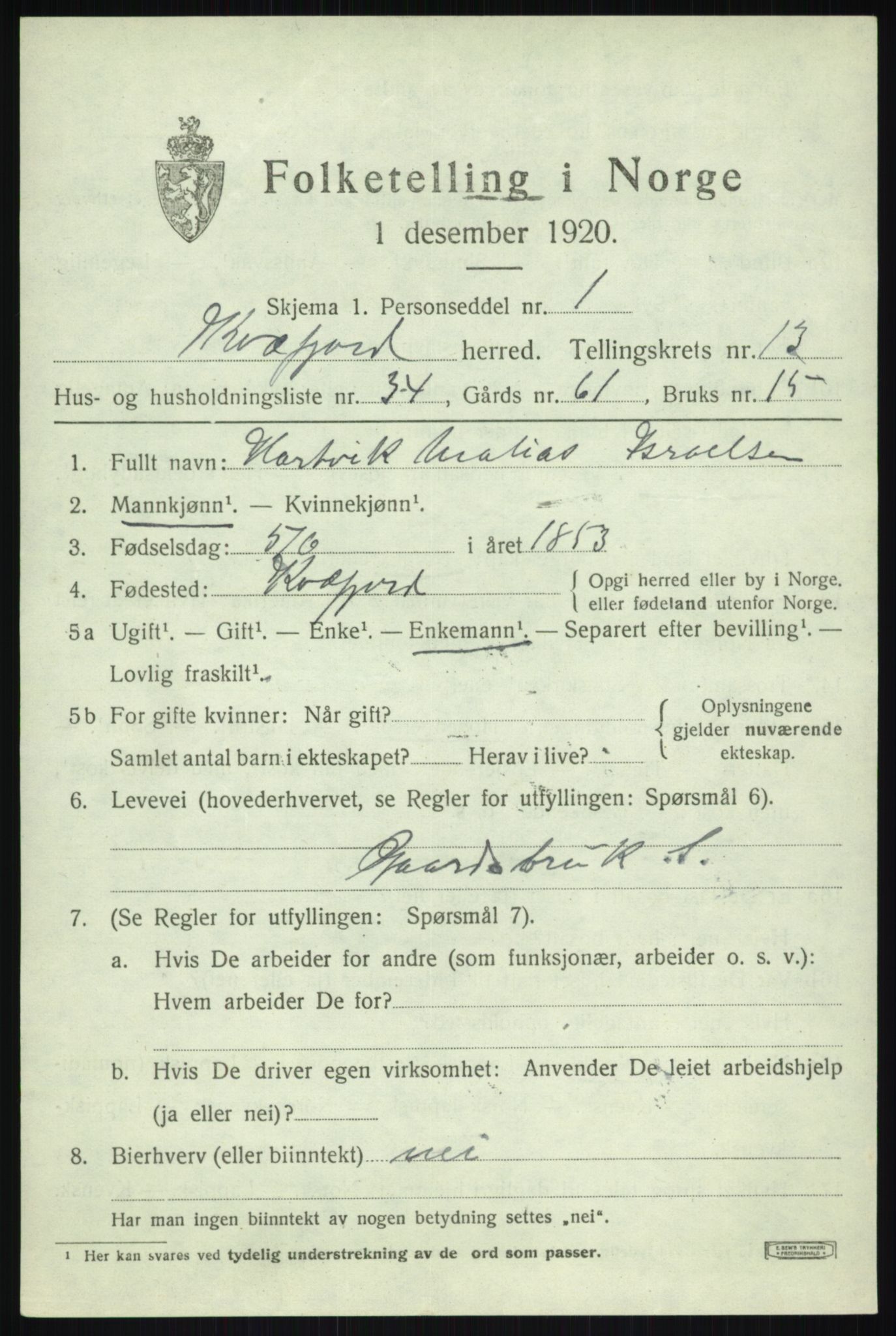 SATØ, 1920 census for Kvæfjord, 1920, p. 6635