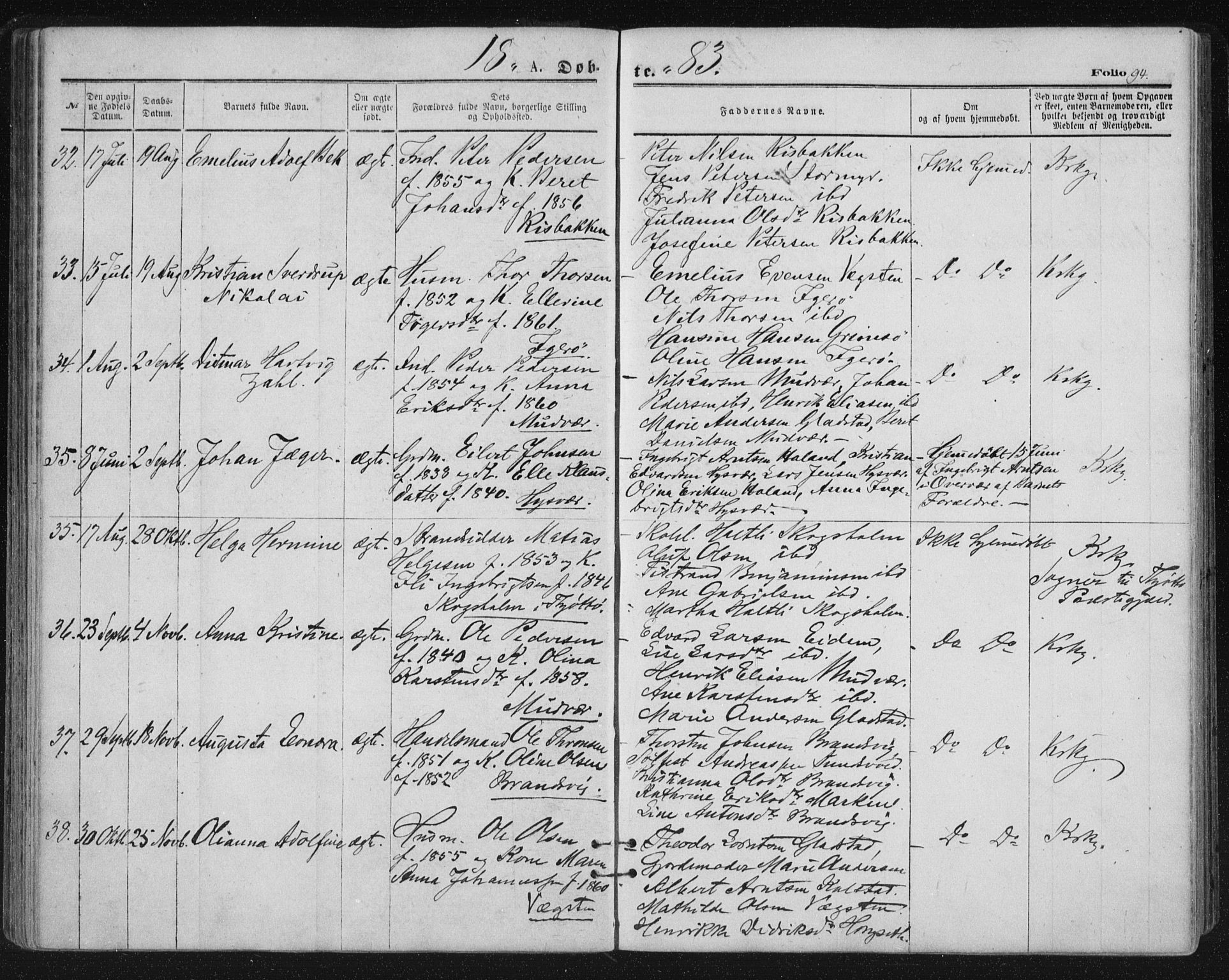 Ministerialprotokoller, klokkerbøker og fødselsregistre - Nordland, AV/SAT-A-1459/816/L0241: Parish register (official) no. 816A07, 1870-1885, p. 94