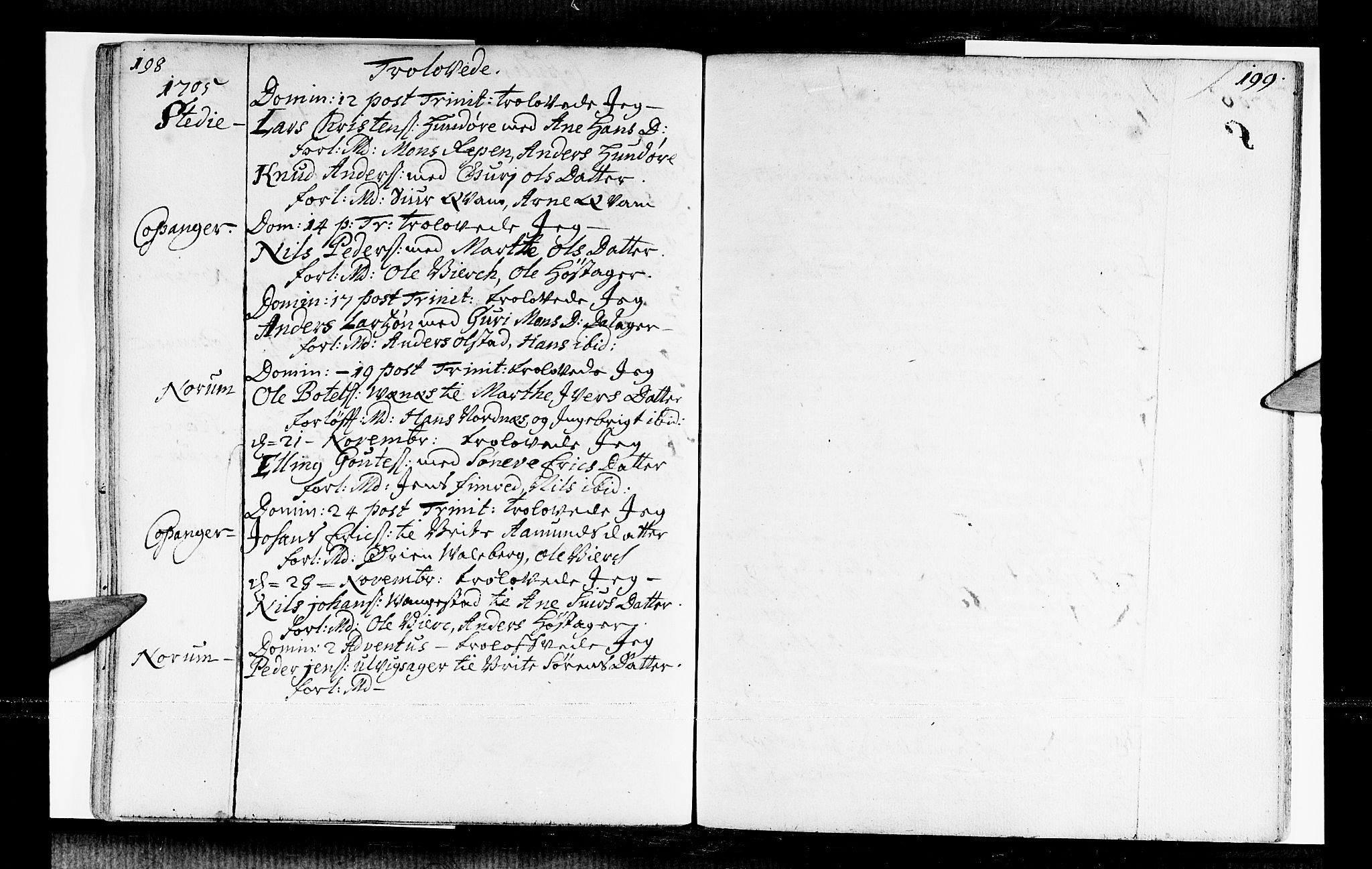 Sogndal sokneprestembete, AV/SAB-A-81301/H/Haa/Haaa/L0001: Parish register (official) no. A 1, 1689-1713, p. 198-199