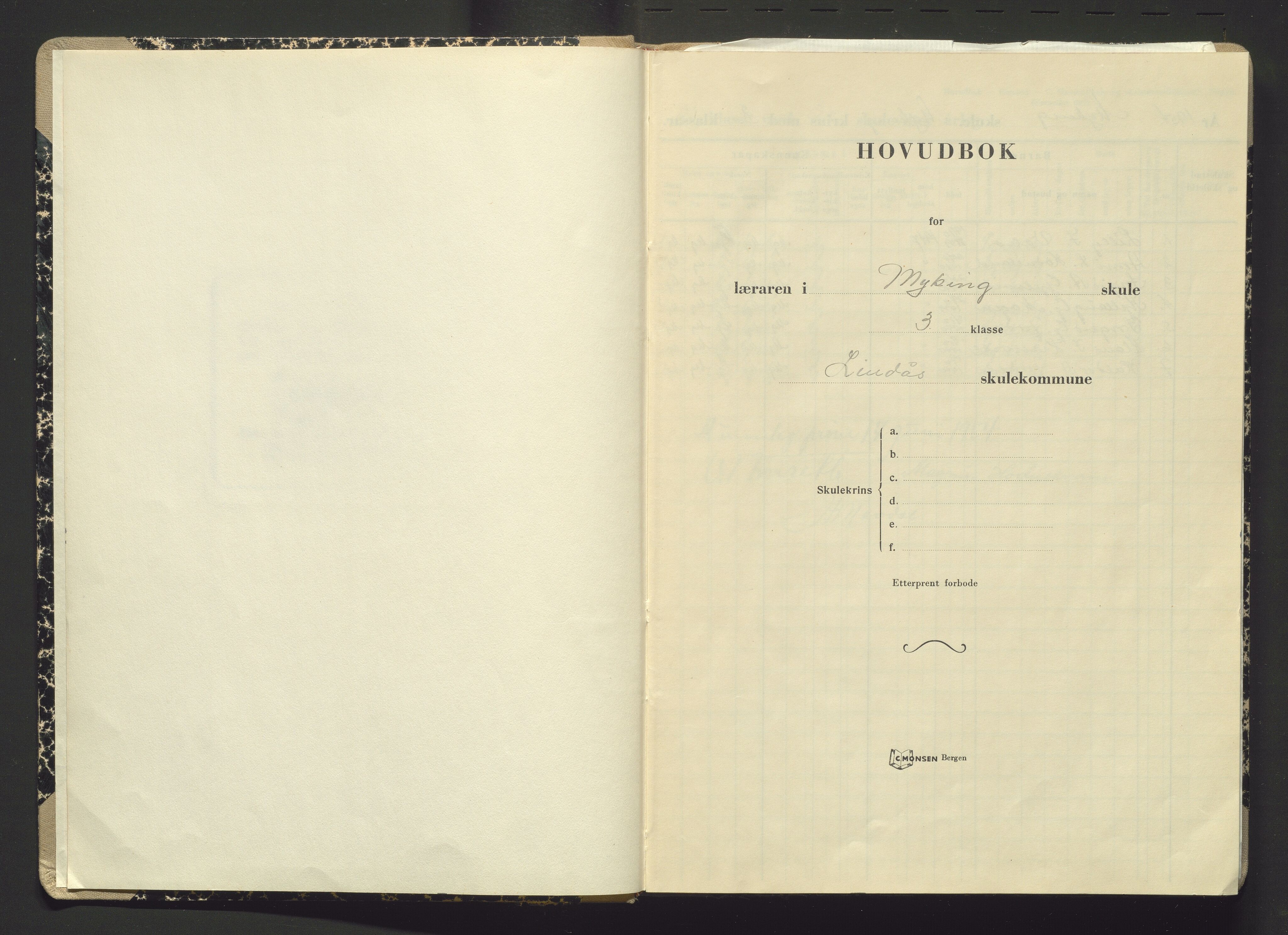 Lindås kommune. Barneskulane, IKAH/1263-231/F/Fc/L0004: Vitnemålsprotokoll for Myking skule, 1954-1963
