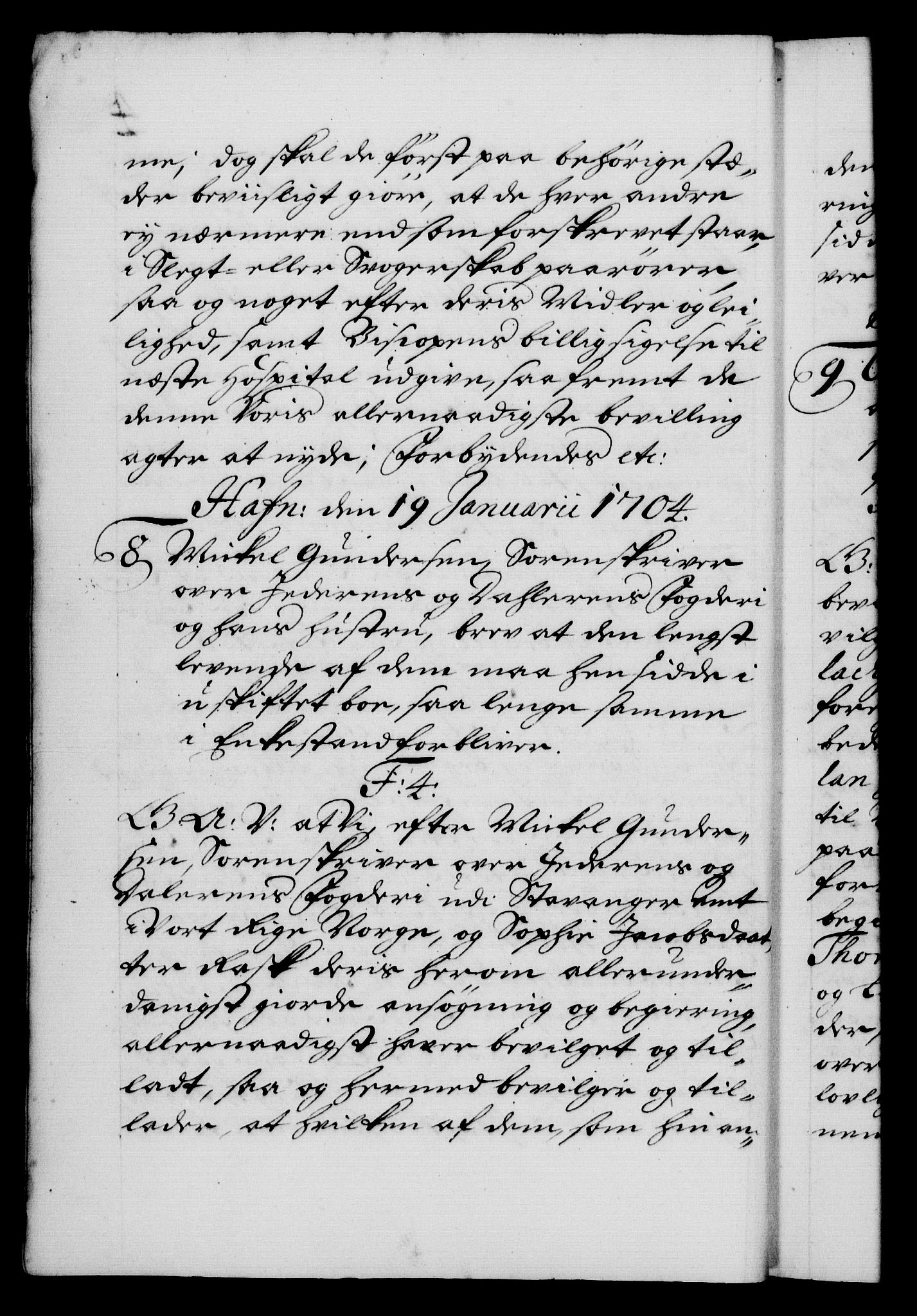 Danske Kanselli 1572-1799, AV/RA-EA-3023/F/Fc/Fca/Fcaa/L0019: Norske registre, 1704-1707, p. 4b