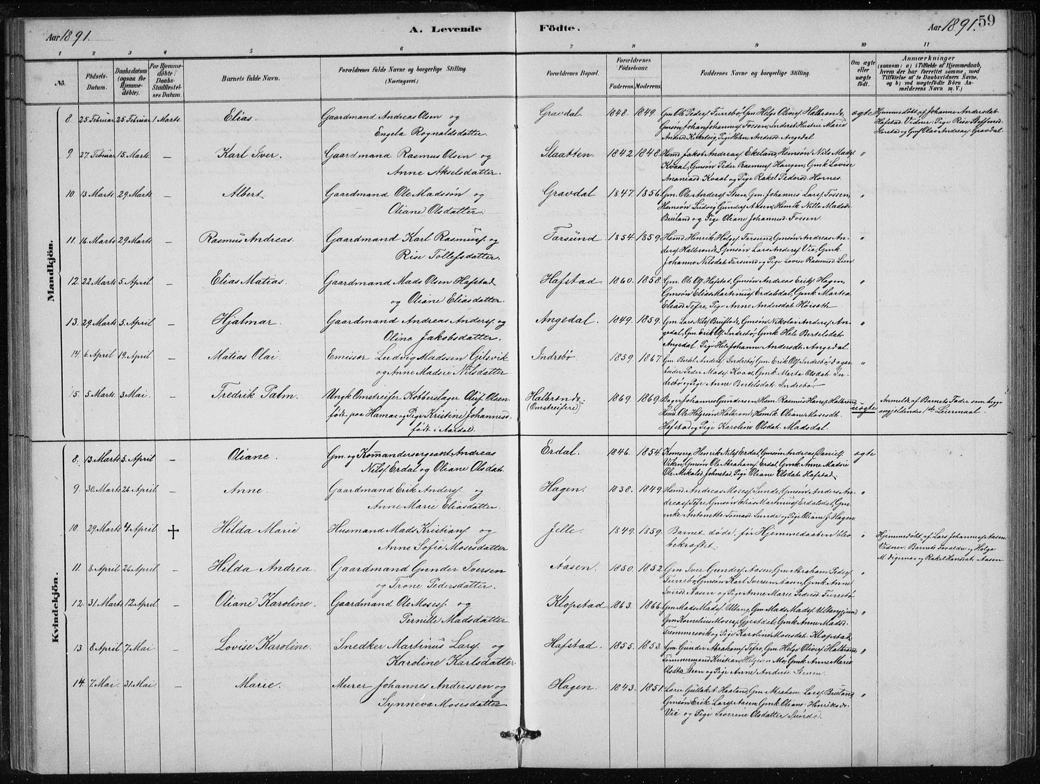 Førde sokneprestembete, SAB/A-79901/H/Hab/Haba/L0002: Parish register (copy) no. A 2, 1881-1898, p. 59