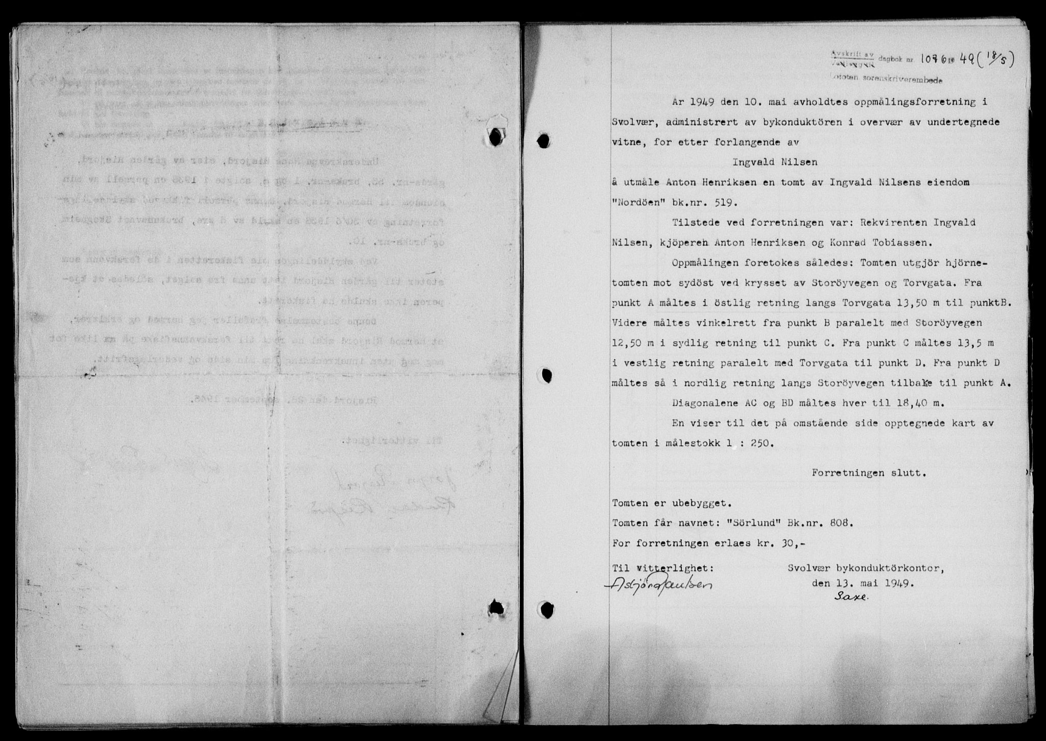 Lofoten sorenskriveri, SAT/A-0017/1/2/2C/L0020a: Mortgage book no. 20a, 1948-1949, Diary no: : 1076/1949
