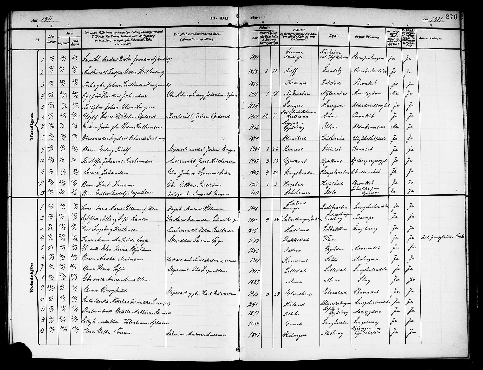 Askim prestekontor Kirkebøker, AV/SAO-A-10900/G/Ga/L0002: Parish register (copy) no. 2, 1903-1921, p. 276