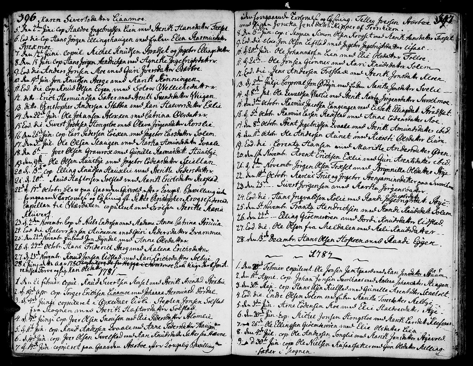 Ministerialprotokoller, klokkerbøker og fødselsregistre - Sør-Trøndelag, SAT/A-1456/668/L0802: Parish register (official) no. 668A02, 1776-1799, p. 396-397