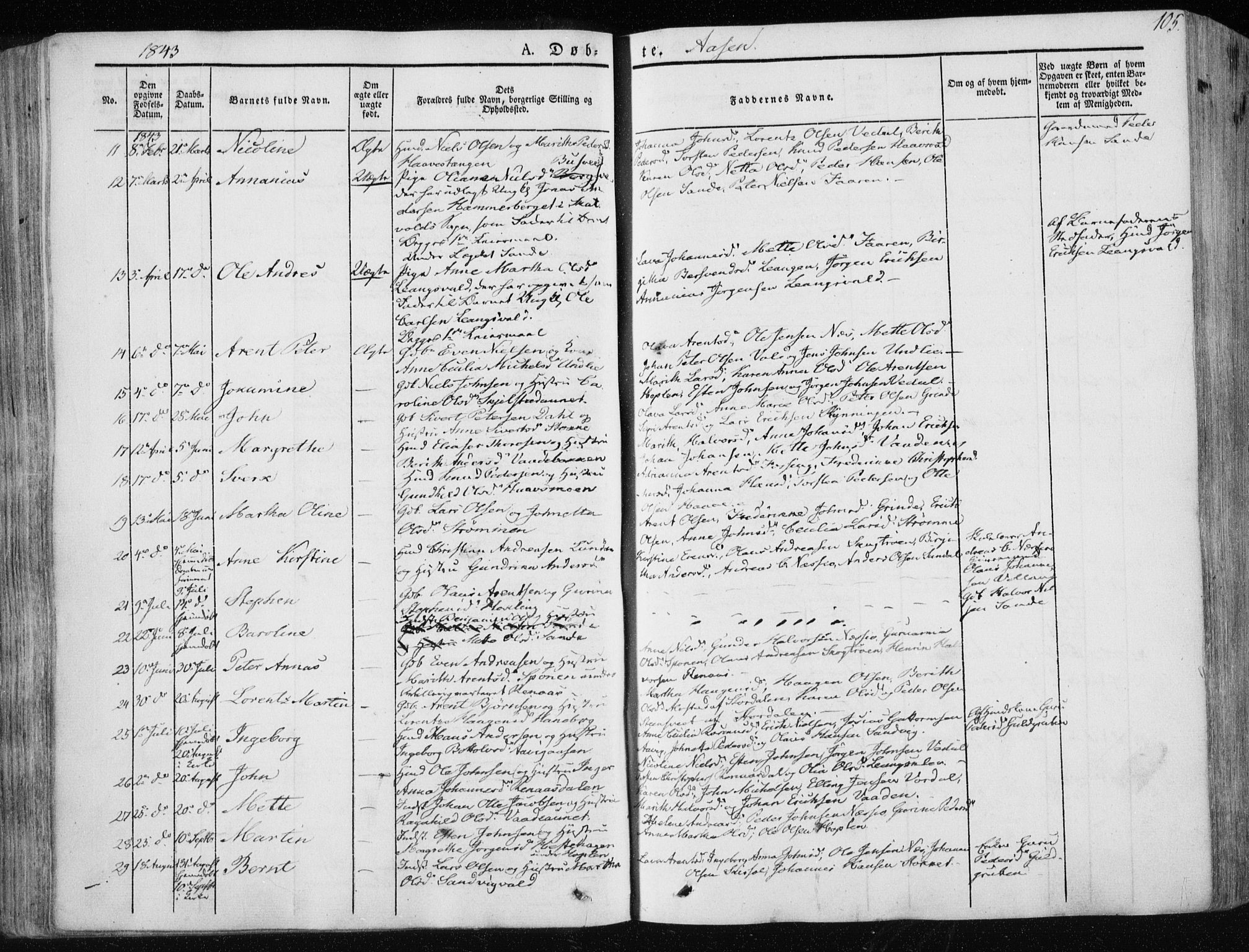 Ministerialprotokoller, klokkerbøker og fødselsregistre - Nord-Trøndelag, AV/SAT-A-1458/713/L0115: Parish register (official) no. 713A06, 1838-1851, p. 105