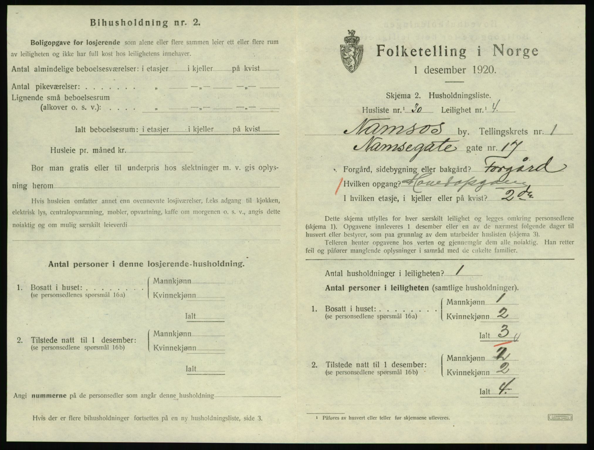 SAT, 1920 census for Namsos, 1920, p. 879