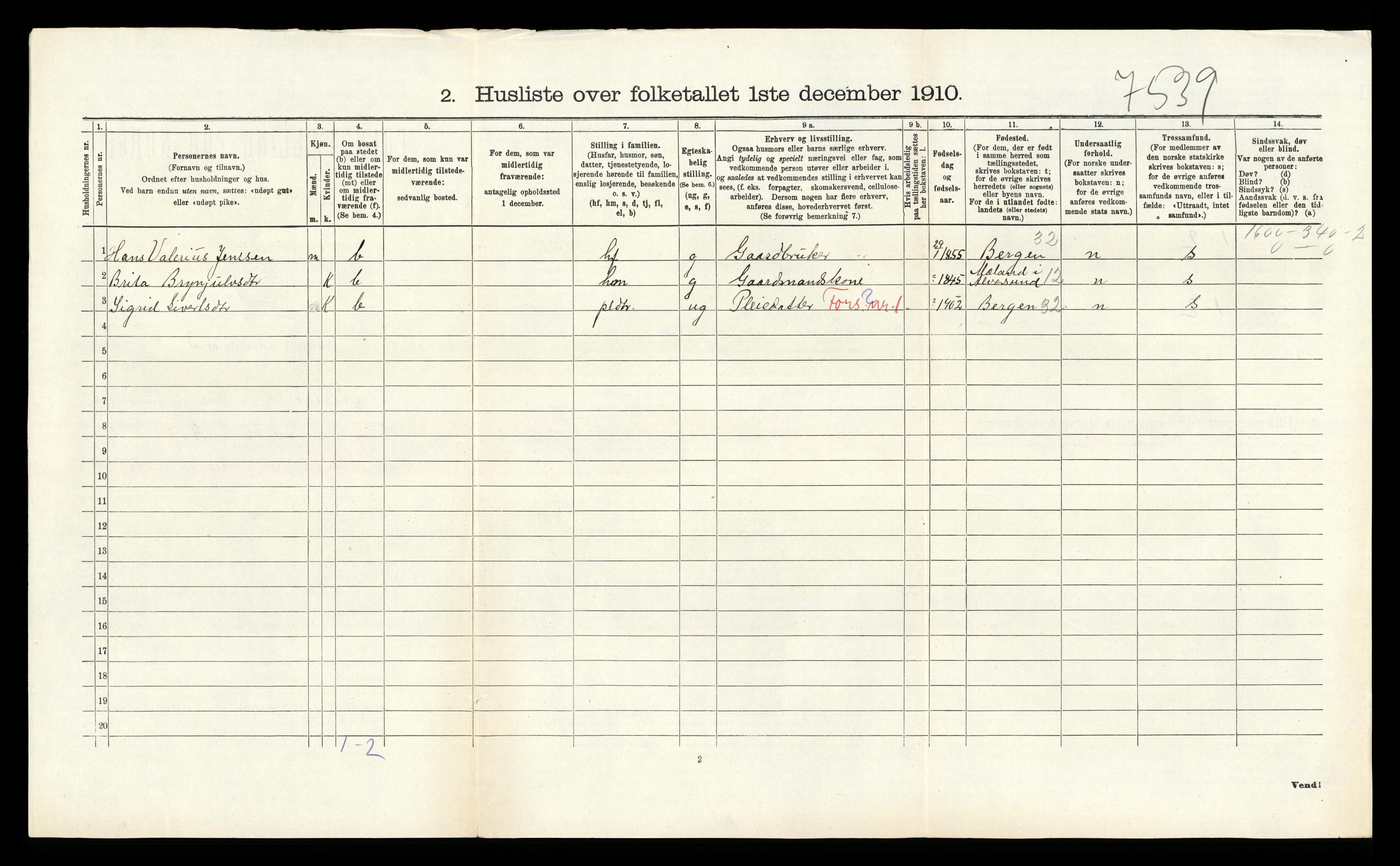 RA, 1910 census for Åsane, 1910, p. 184