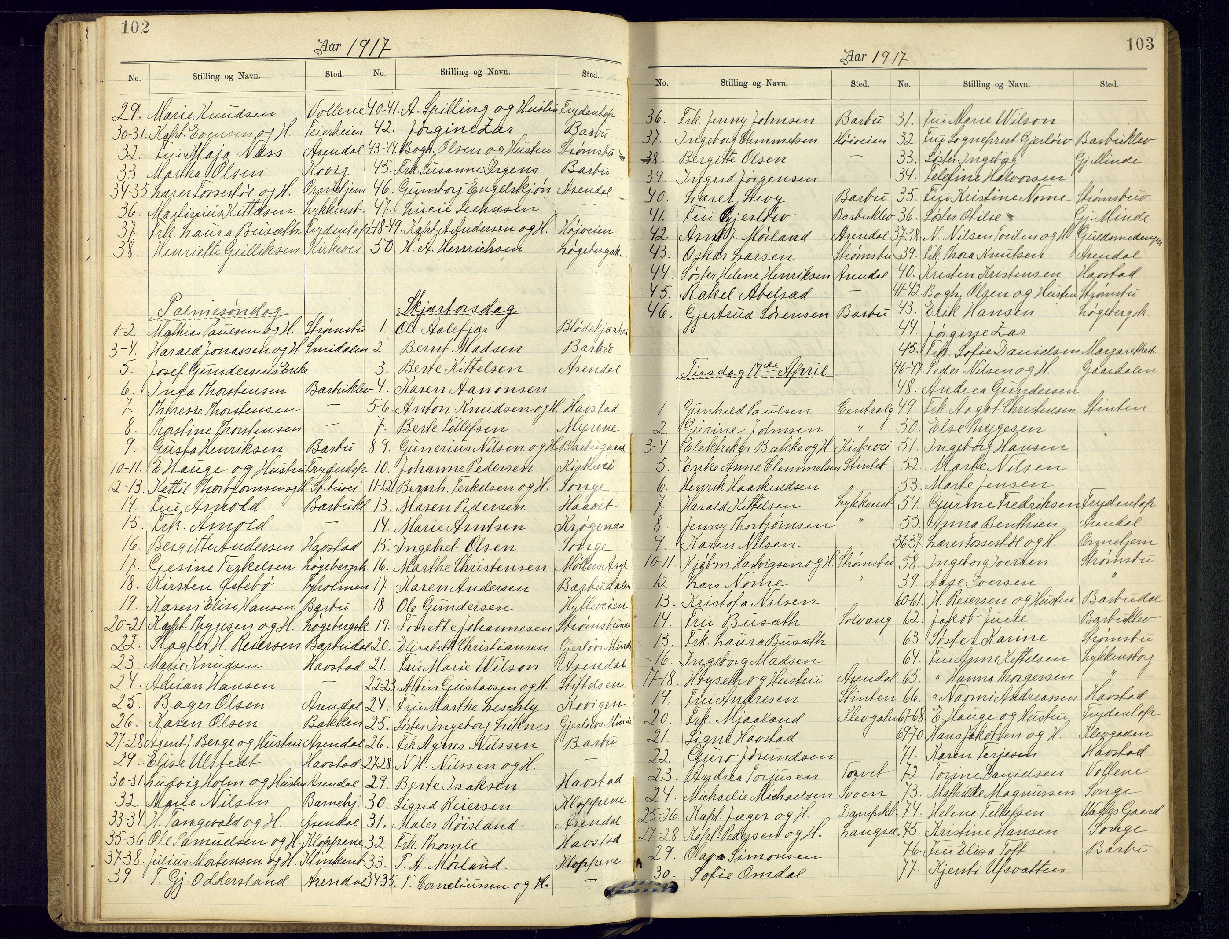 Barbu sokneprestkontor, AV/SAK-1111-0003/F/Fc/L0002: Communicants register no. C-2, 1903-1940, p. 102-103