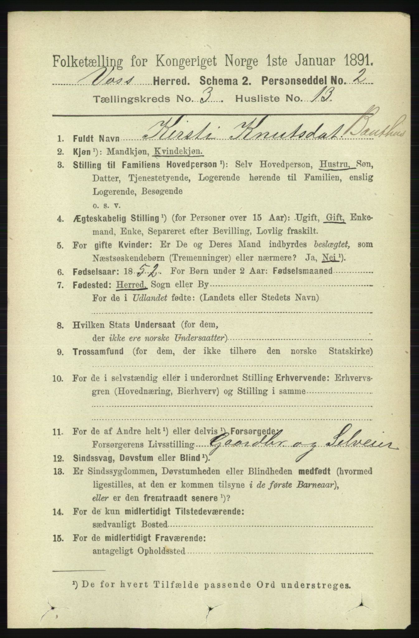 RA, 1891 census for 1235 Voss, 1891, p. 1269