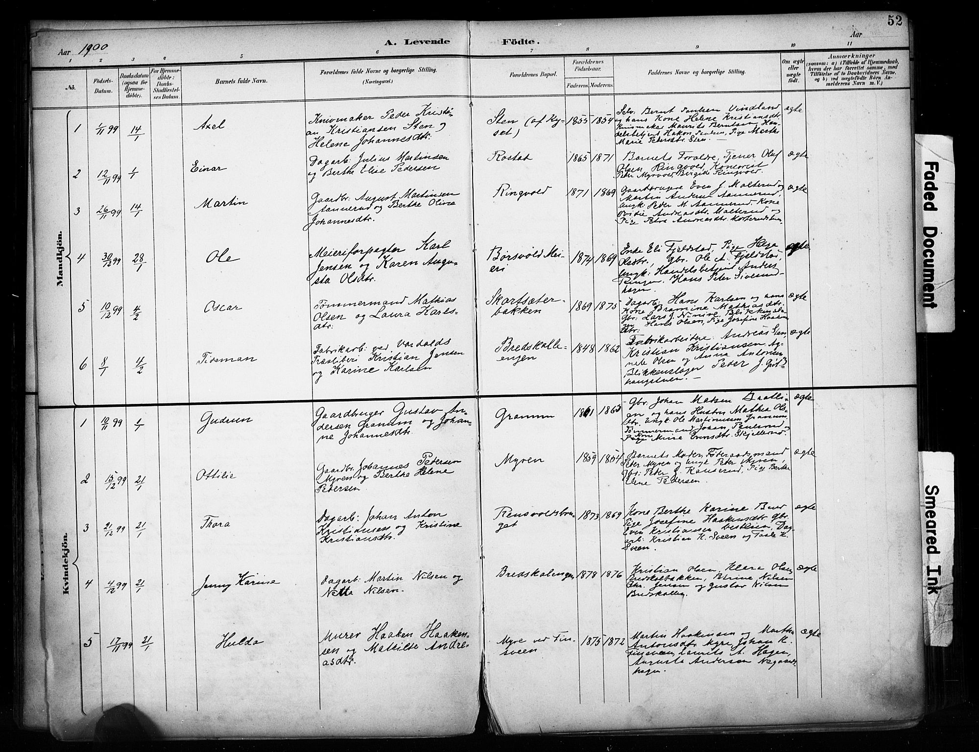 Vestre Toten prestekontor, SAH/PREST-108/H/Ha/Haa/L0011: Parish register (official) no. 11, 1895-1906, p. 52