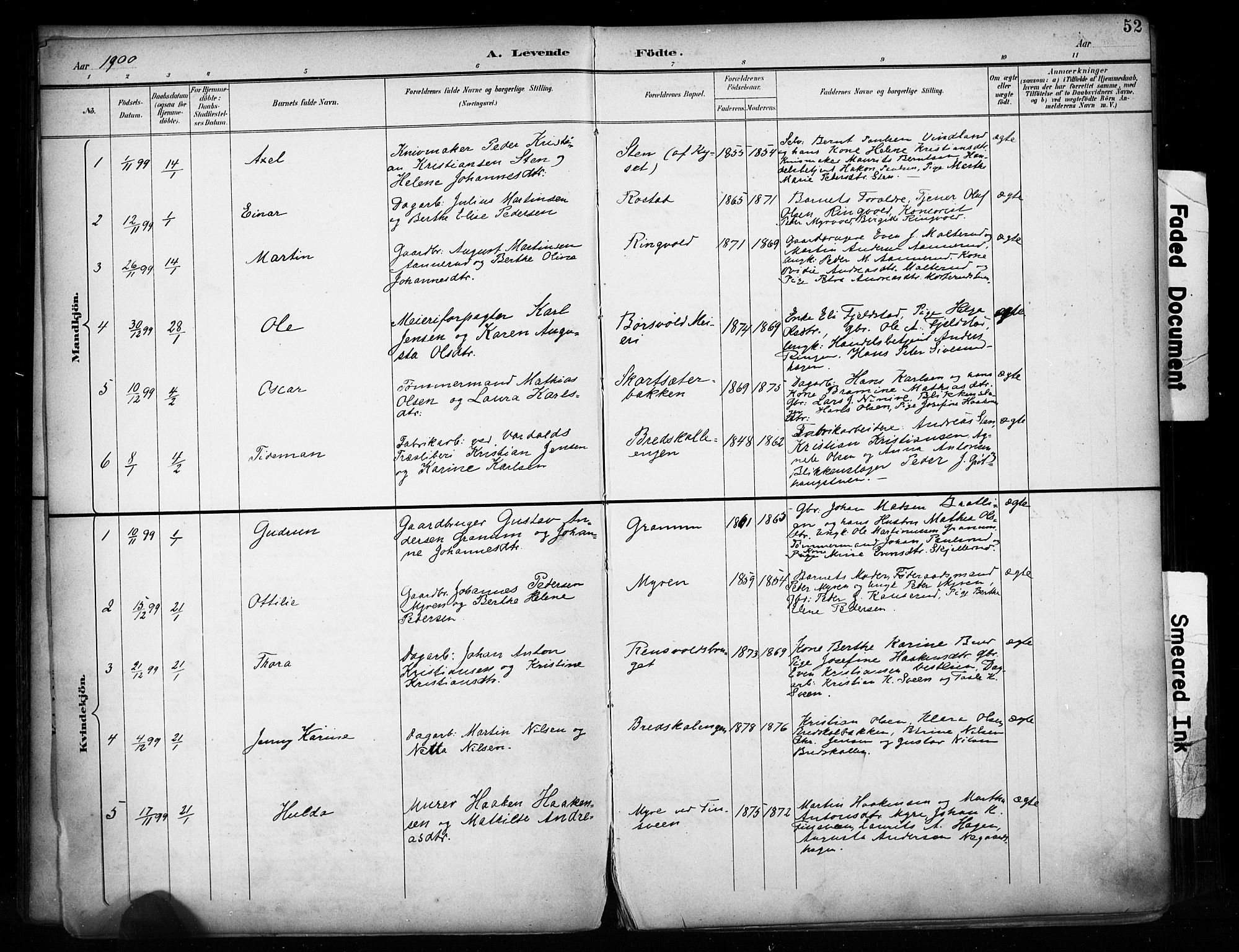 Vestre Toten prestekontor, AV/SAH-PREST-108/H/Ha/Haa/L0011: Parish register (official) no. 11, 1895-1906, p. 52