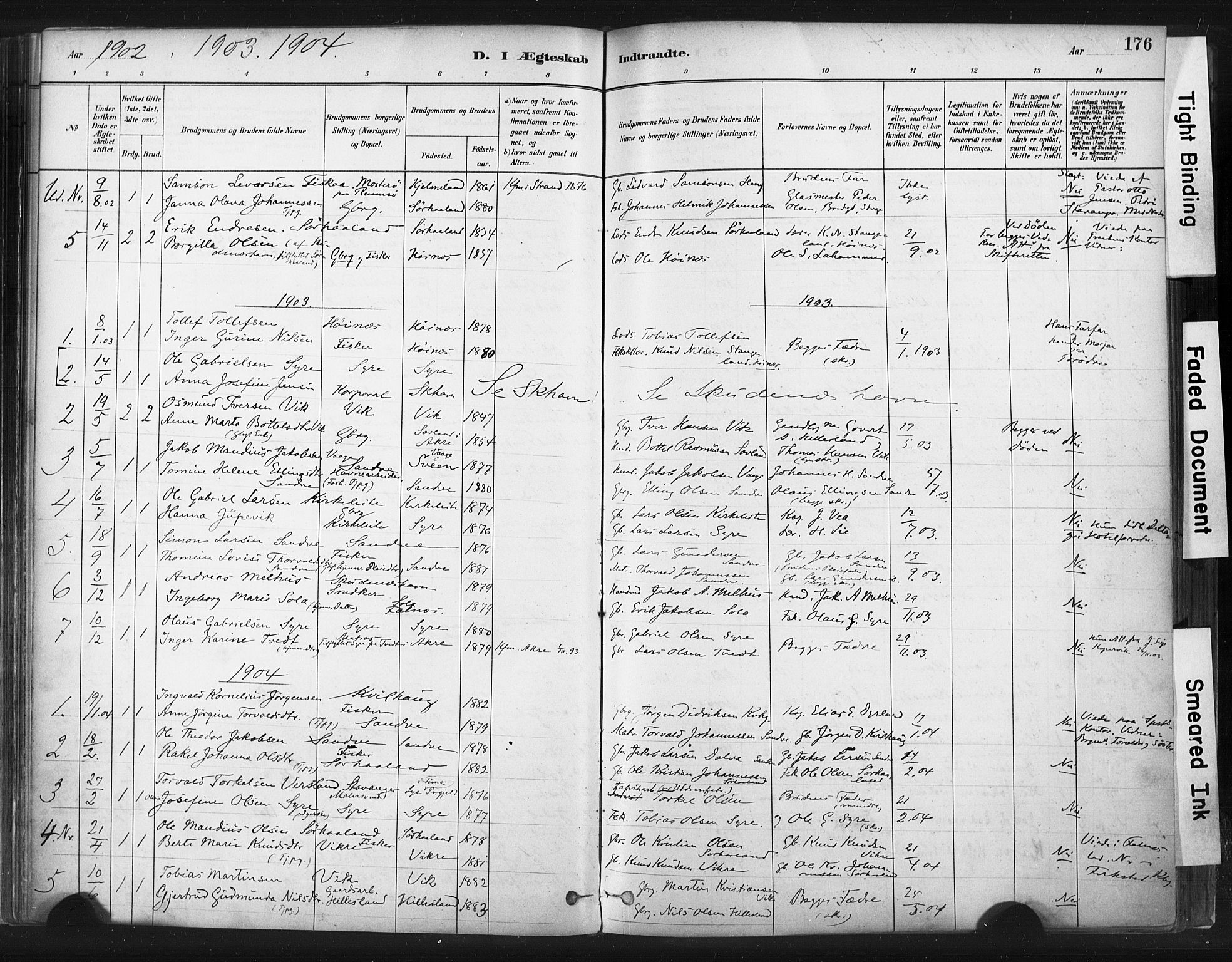 Skudenes sokneprestkontor, SAST/A -101849/H/Ha/Haa/L0009: Parish register (official) no. A 6, 1882-1912, p. 176
