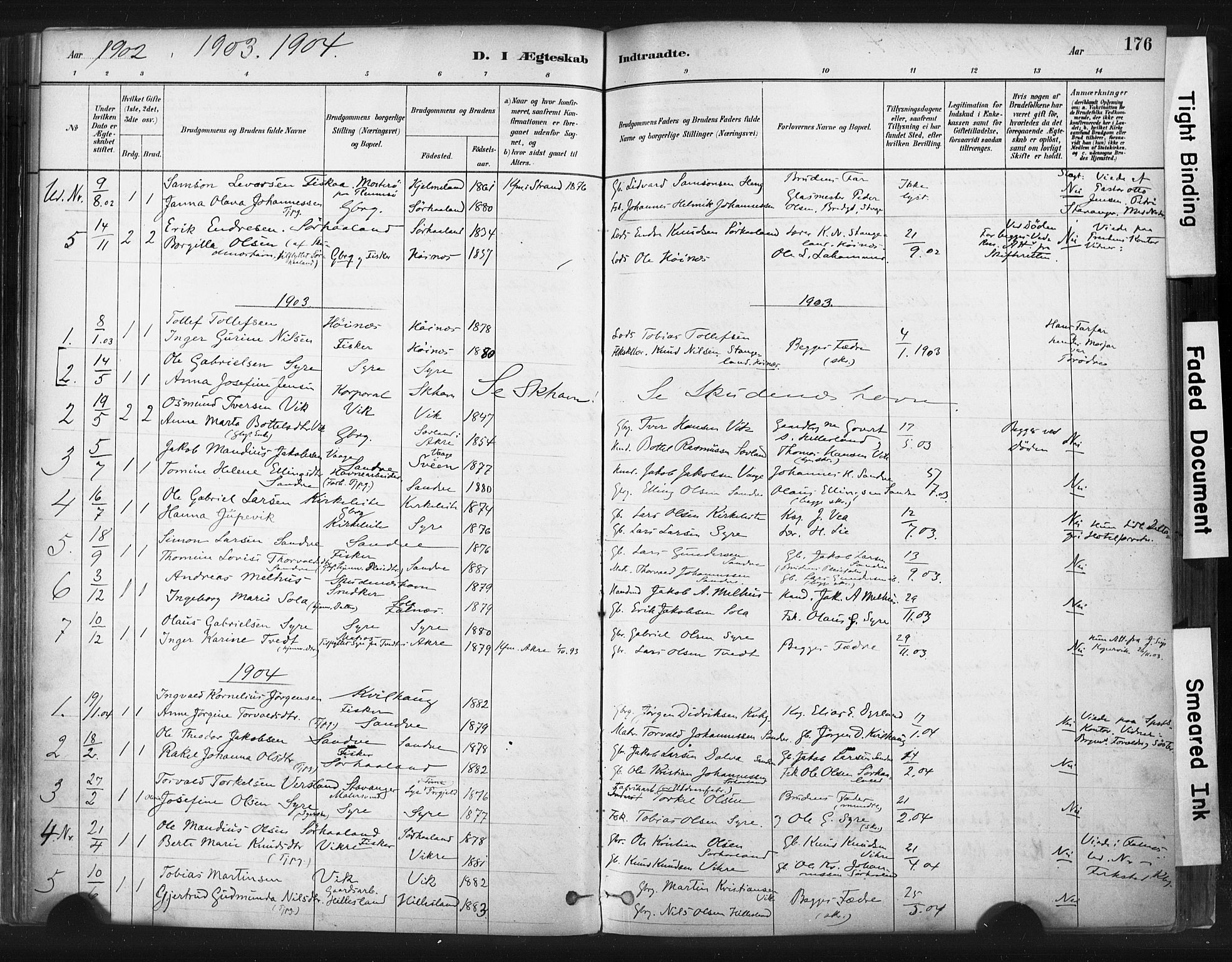 Skudenes sokneprestkontor, AV/SAST-A -101849/H/Ha/Haa/L0009: Parish register (official) no. A 6, 1882-1912, p. 176