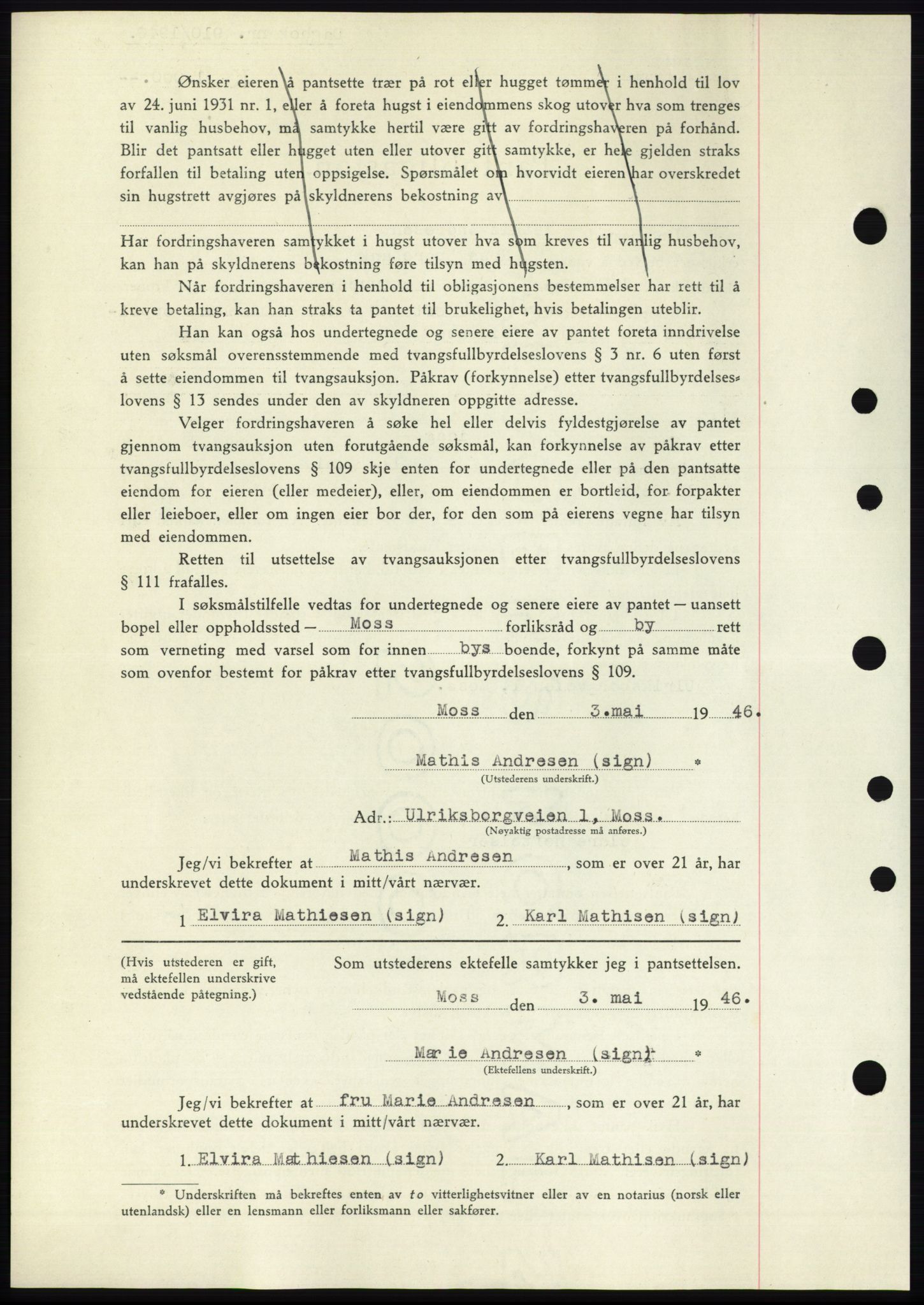 Moss sorenskriveri, SAO/A-10168: Mortgage book no. B15, 1946-1946, Diary no: : 910/1946