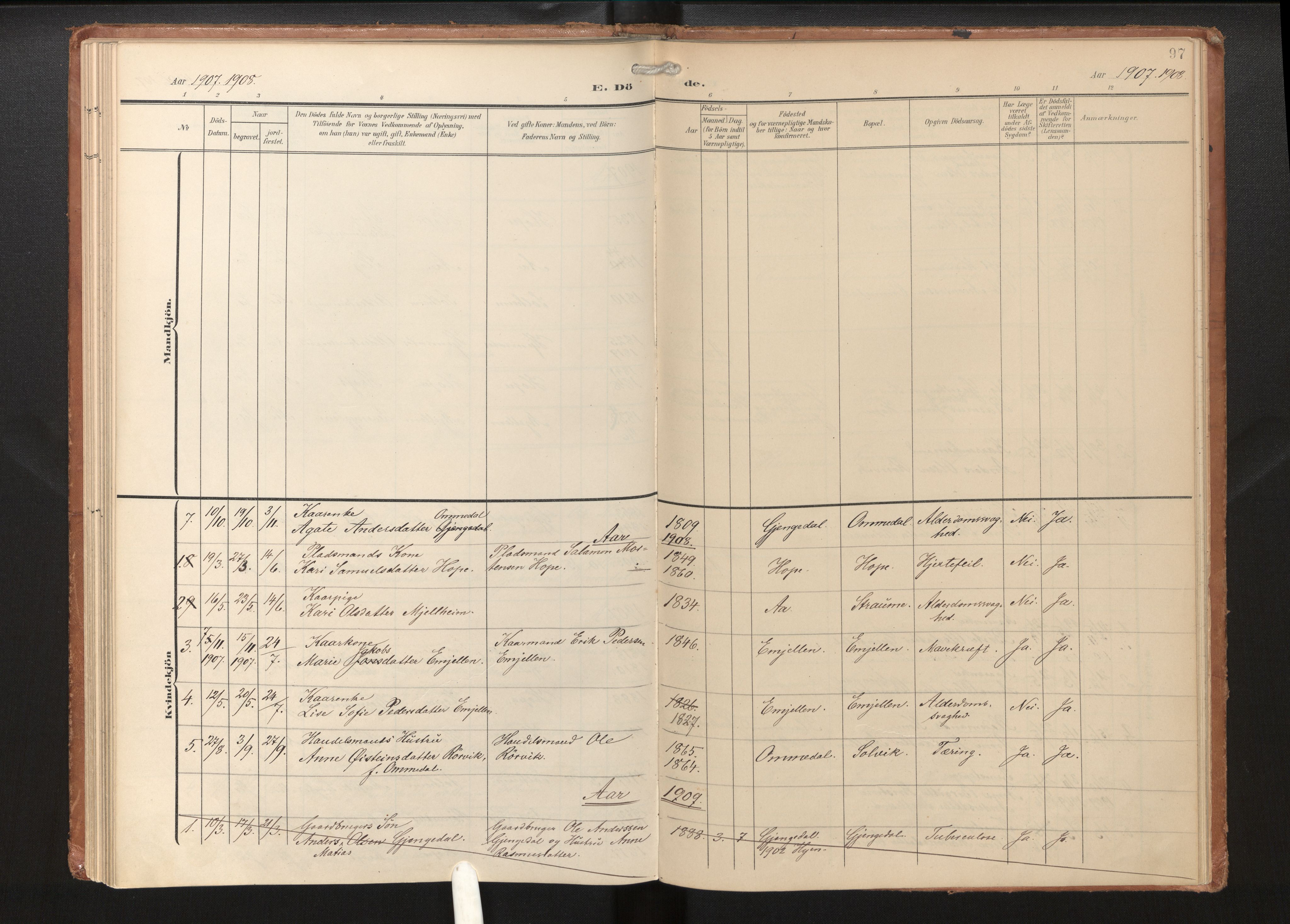 Gloppen sokneprestembete, SAB/A-80101/H/Haa/Haae/L0002: Parish register (official) no. E 2, 1904-1925, p. 96b-97a